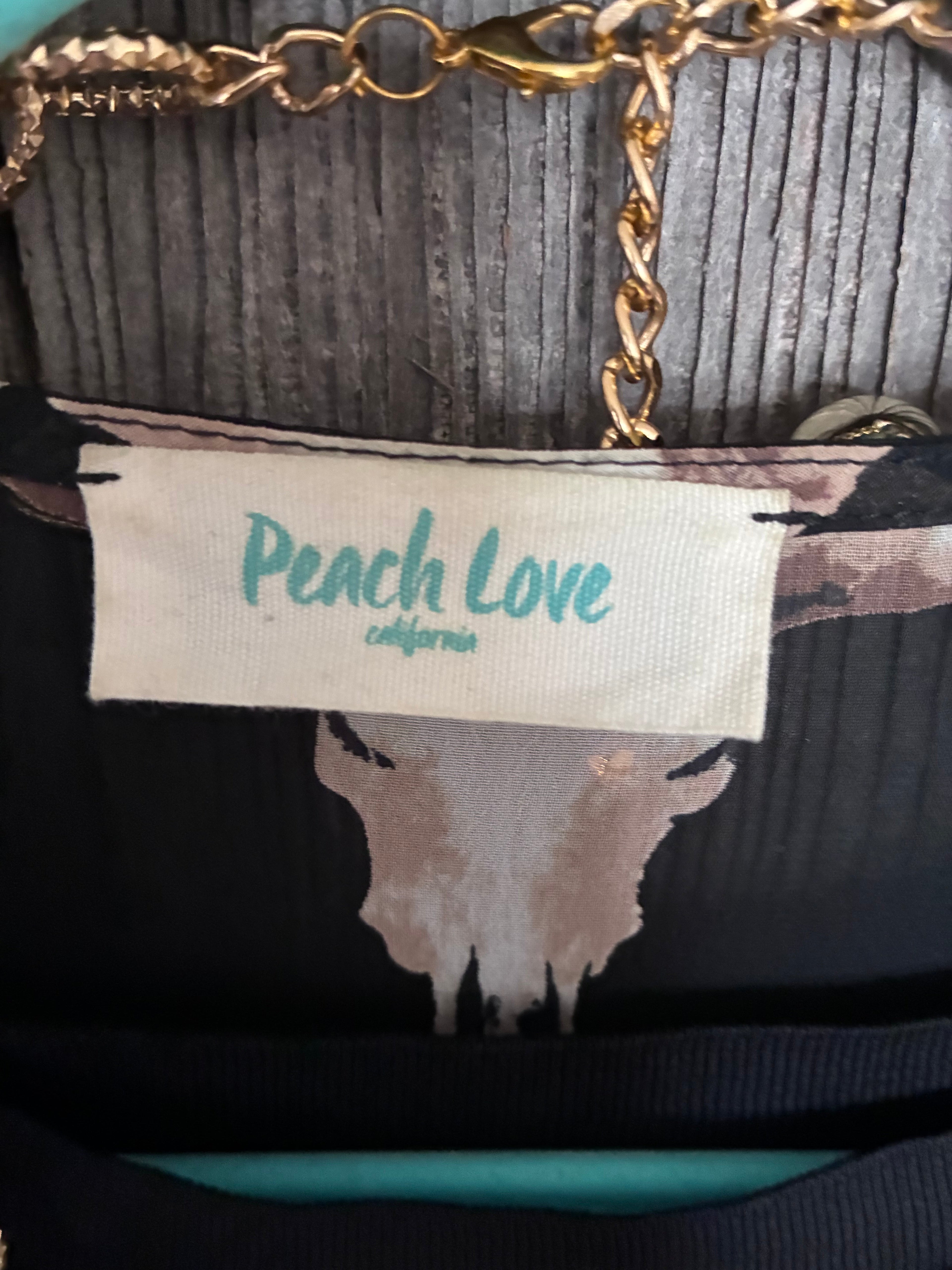 Peach Love California Bull Skull & Cactus Kimono Cardigan – Black (S)
