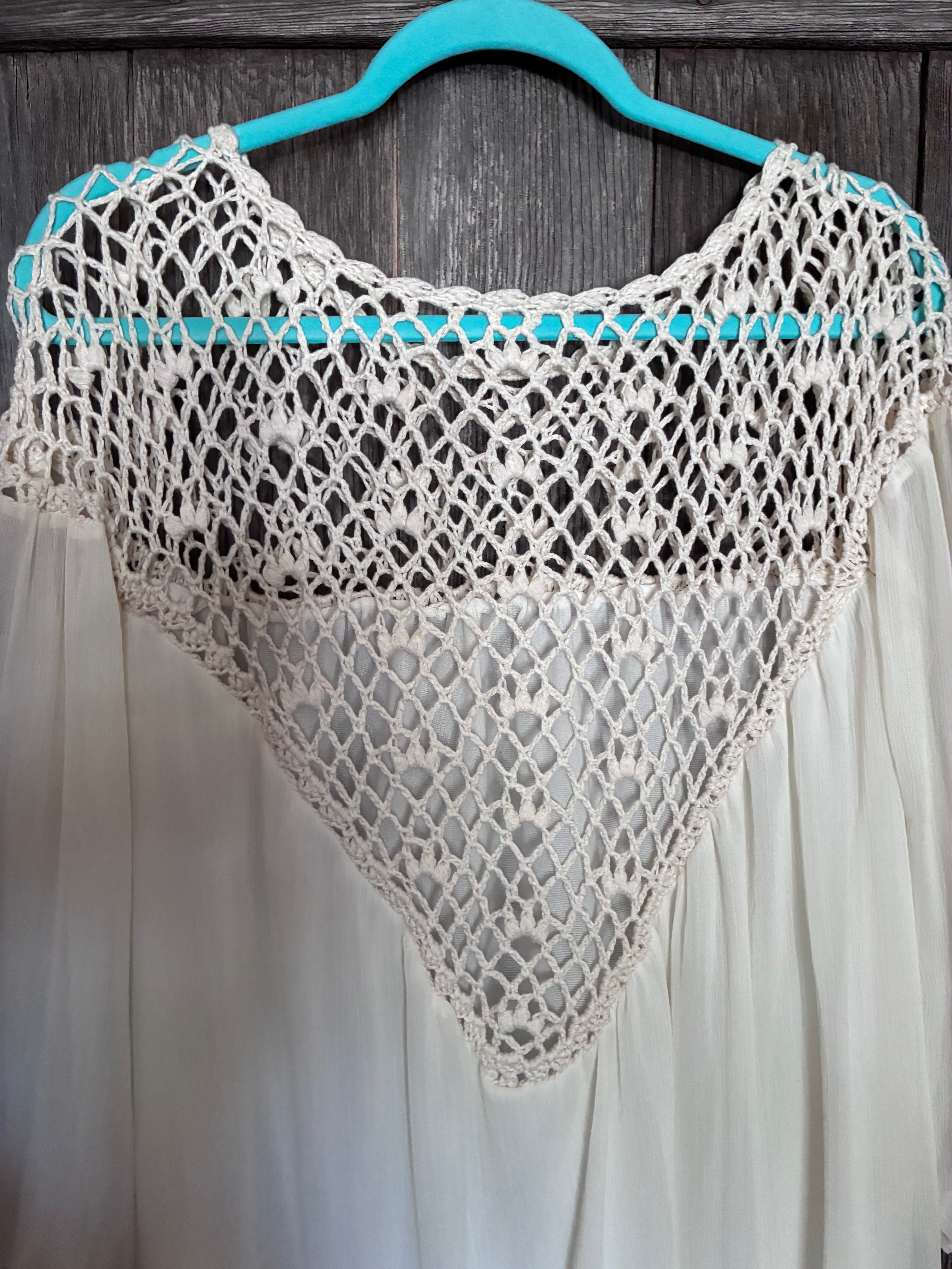 Glamour Defined Crochet Yoke Boho Top – L