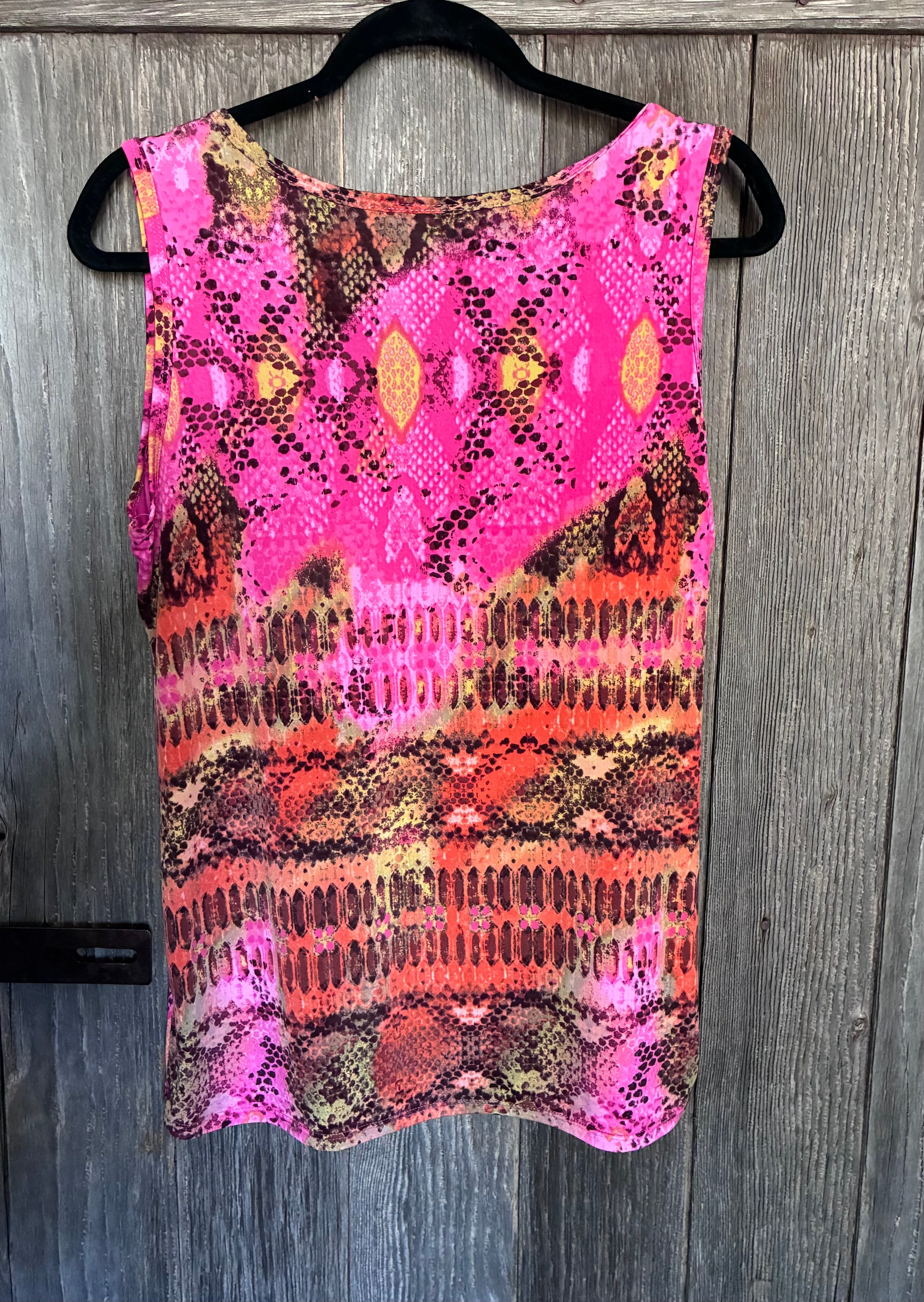 Dressbarn Pink Animal Print Ruffle Front Sleeveless Top