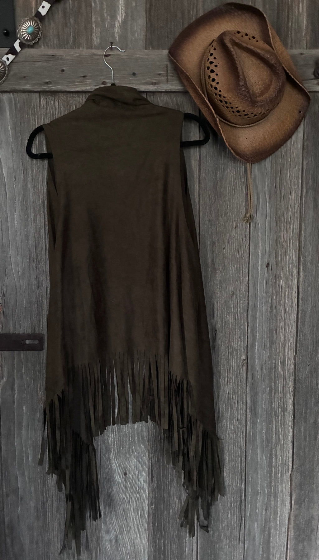 Glamour Defined Faux Suede Fringe Vest | Size XL | Olive