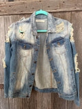 Machine Heavily Distressed Denim Jacket | Size L