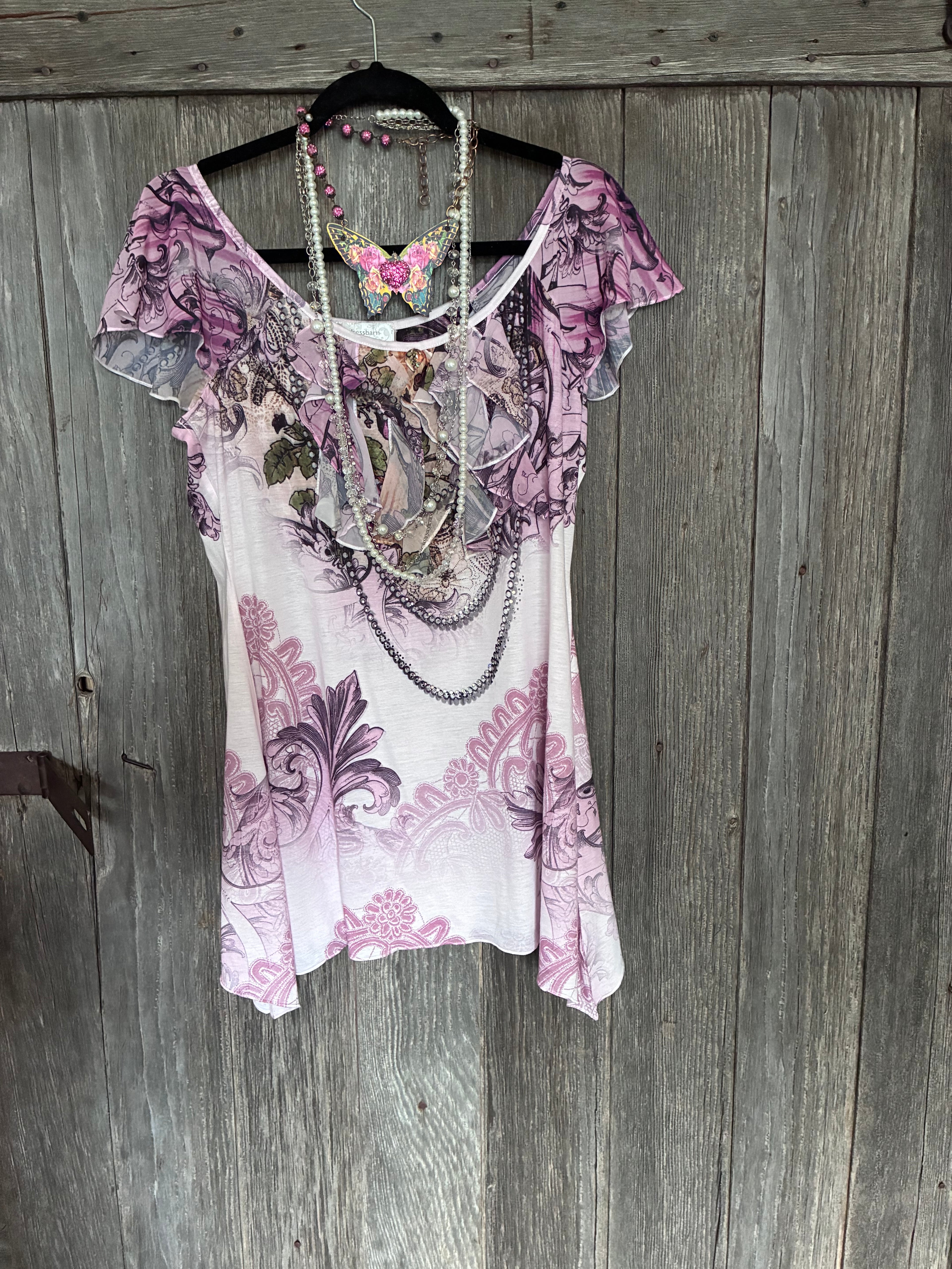 Dressbarn Boho Floral Ruffle Top | Large
