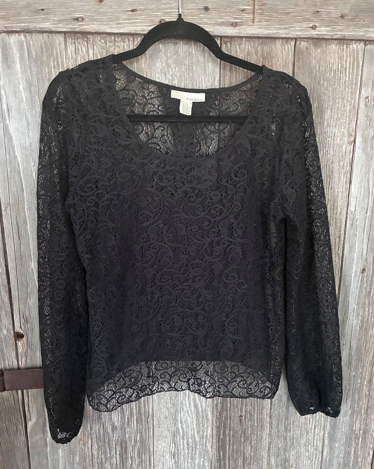 Derek Heart Black Lace Top with Inner Tank - Size L