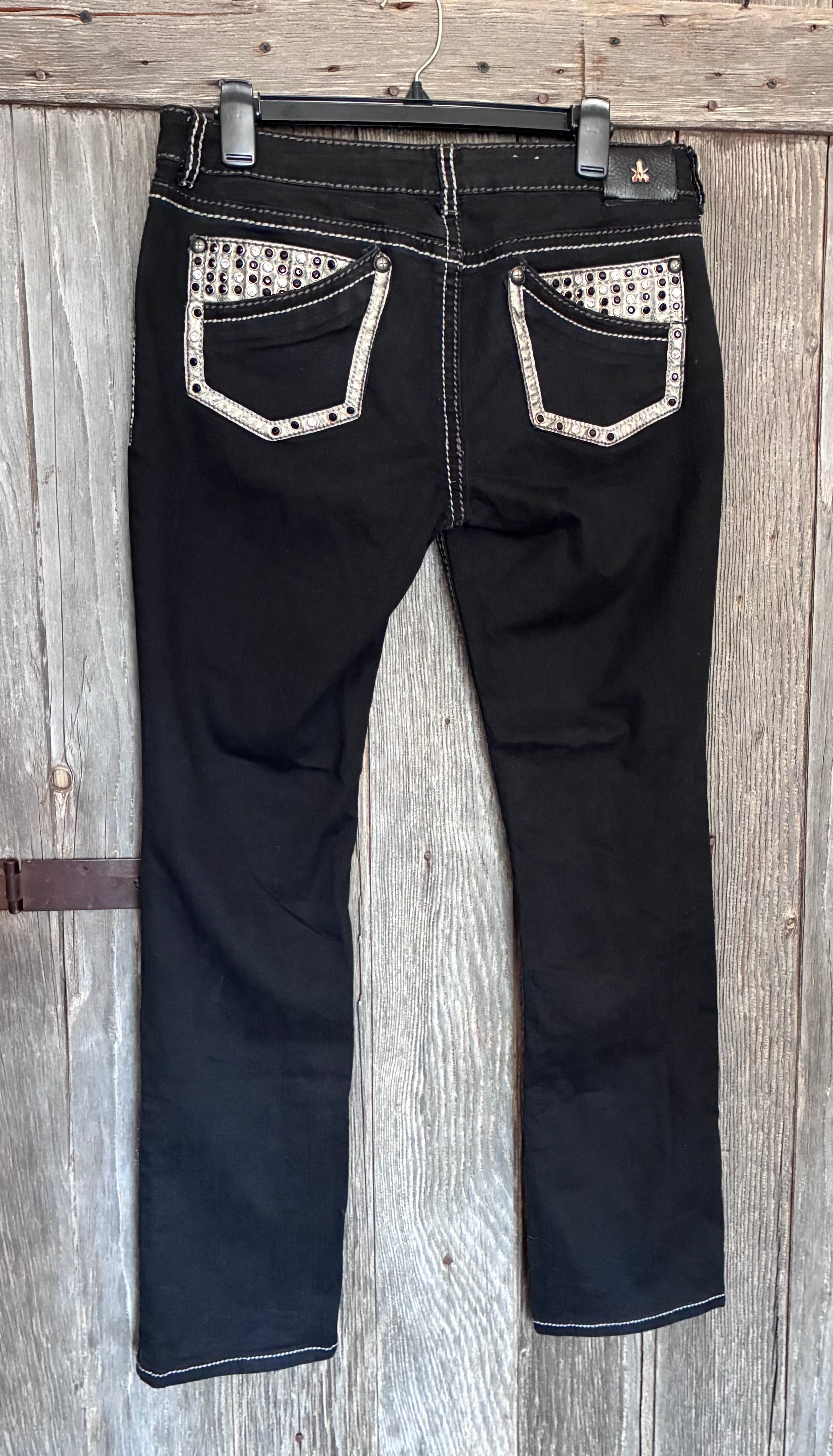Antique Rivet Black Rhinestone Studded Jeans | Size 15/34