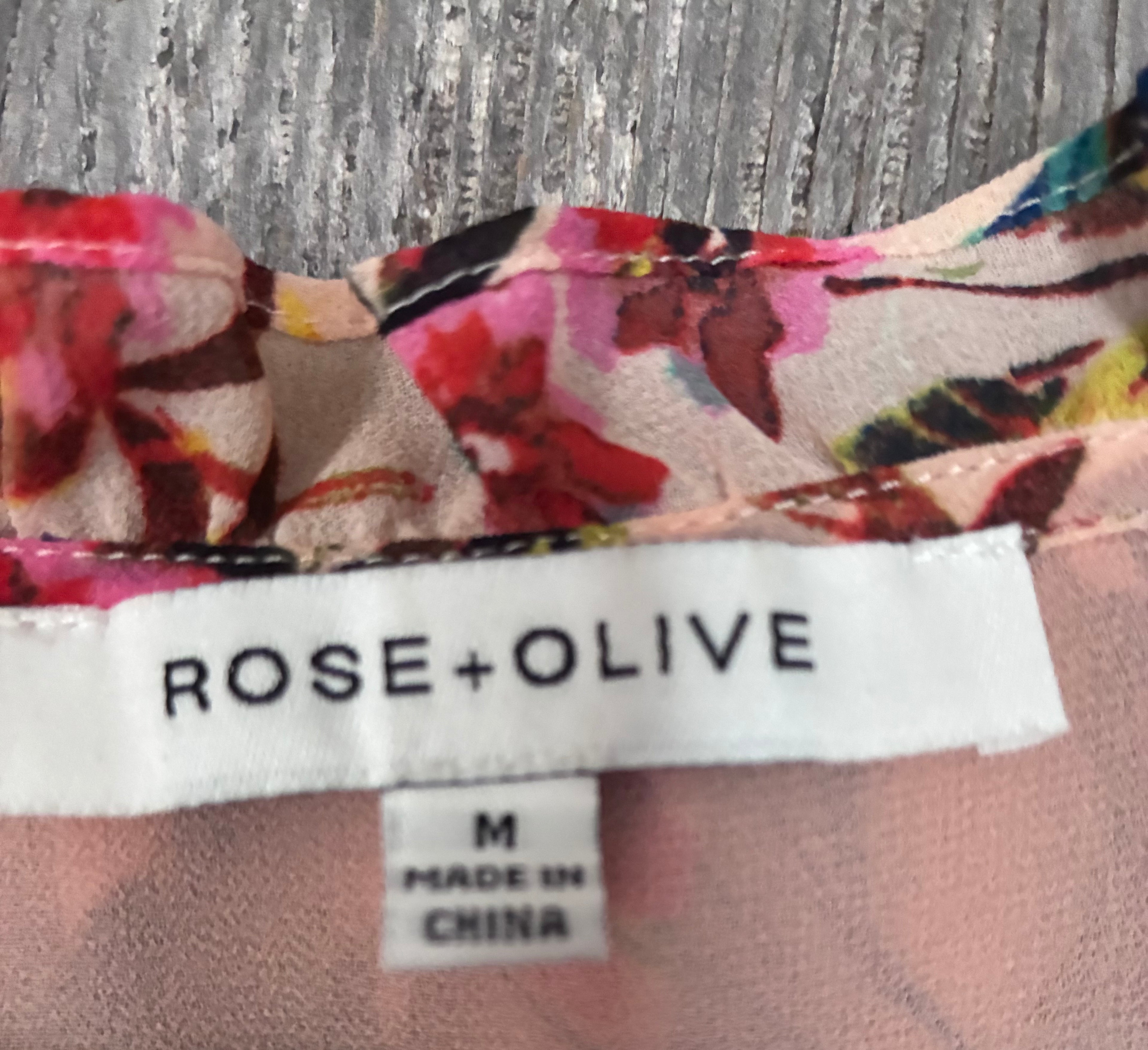 Rose + Olive Blush Floral Chiffon Blouse – Size M
