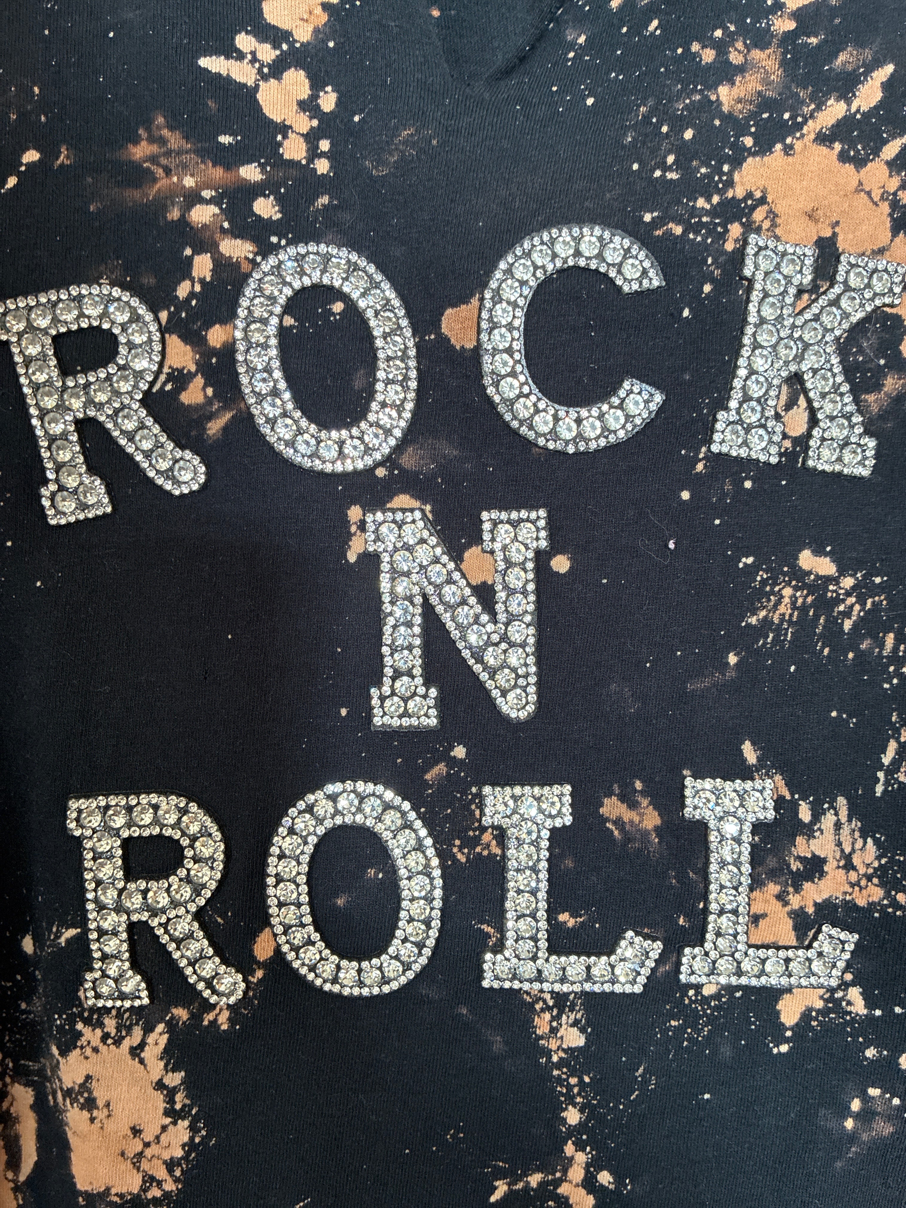 Rock N Roll Rhinestone Bleach Splatter Tee — Size XL