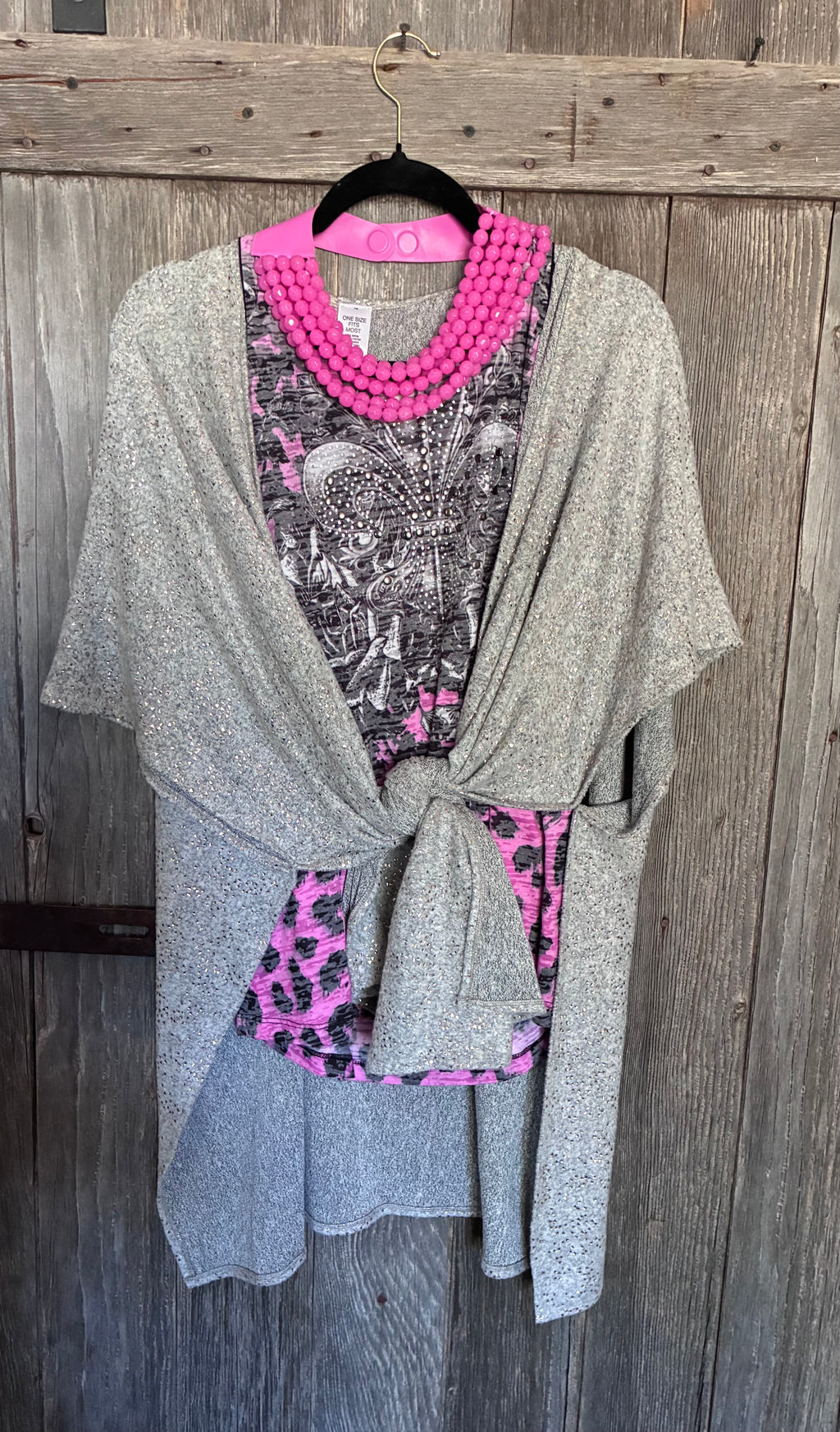Gray Rose Gold Metallic Fleck Kimono Wrap