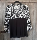 Dressbarn Black & White Paisley Print Bell Sleeve Top | Size L