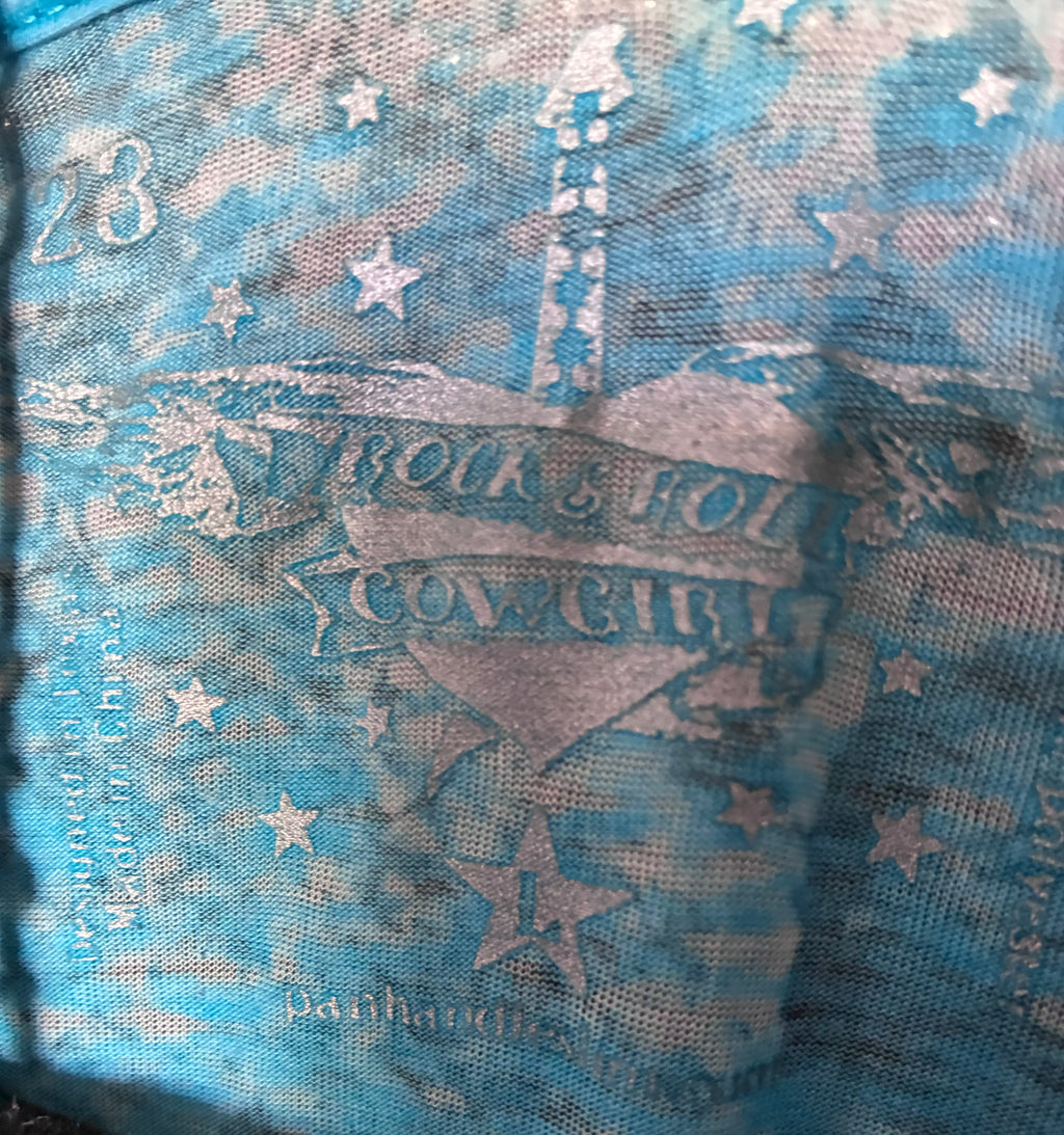 Rock & Roll Cowgirl Turquoise Animal Print Sequin Top