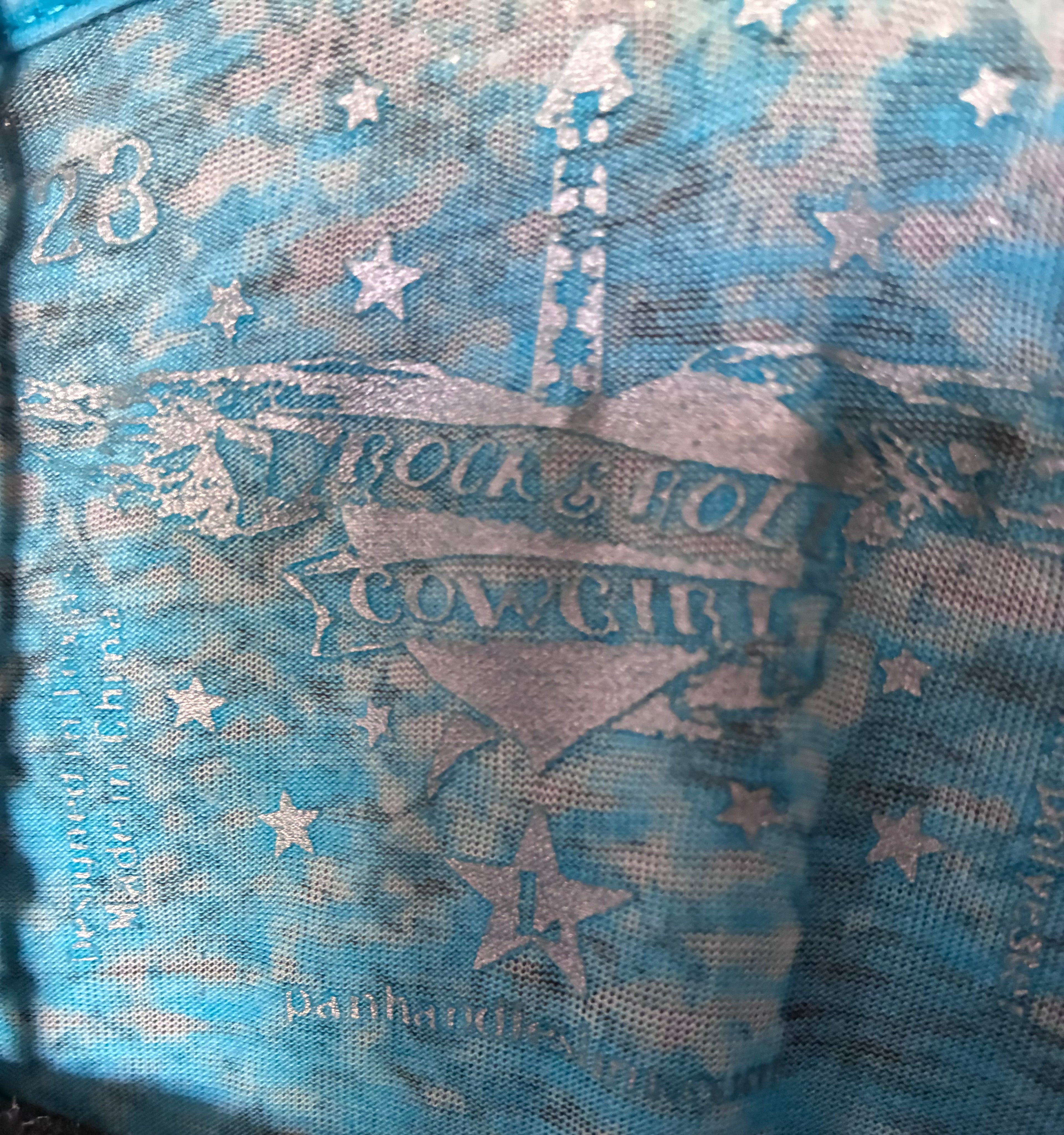 Rock & Roll Cowgirl Turquoise Animal Print Sequin Top