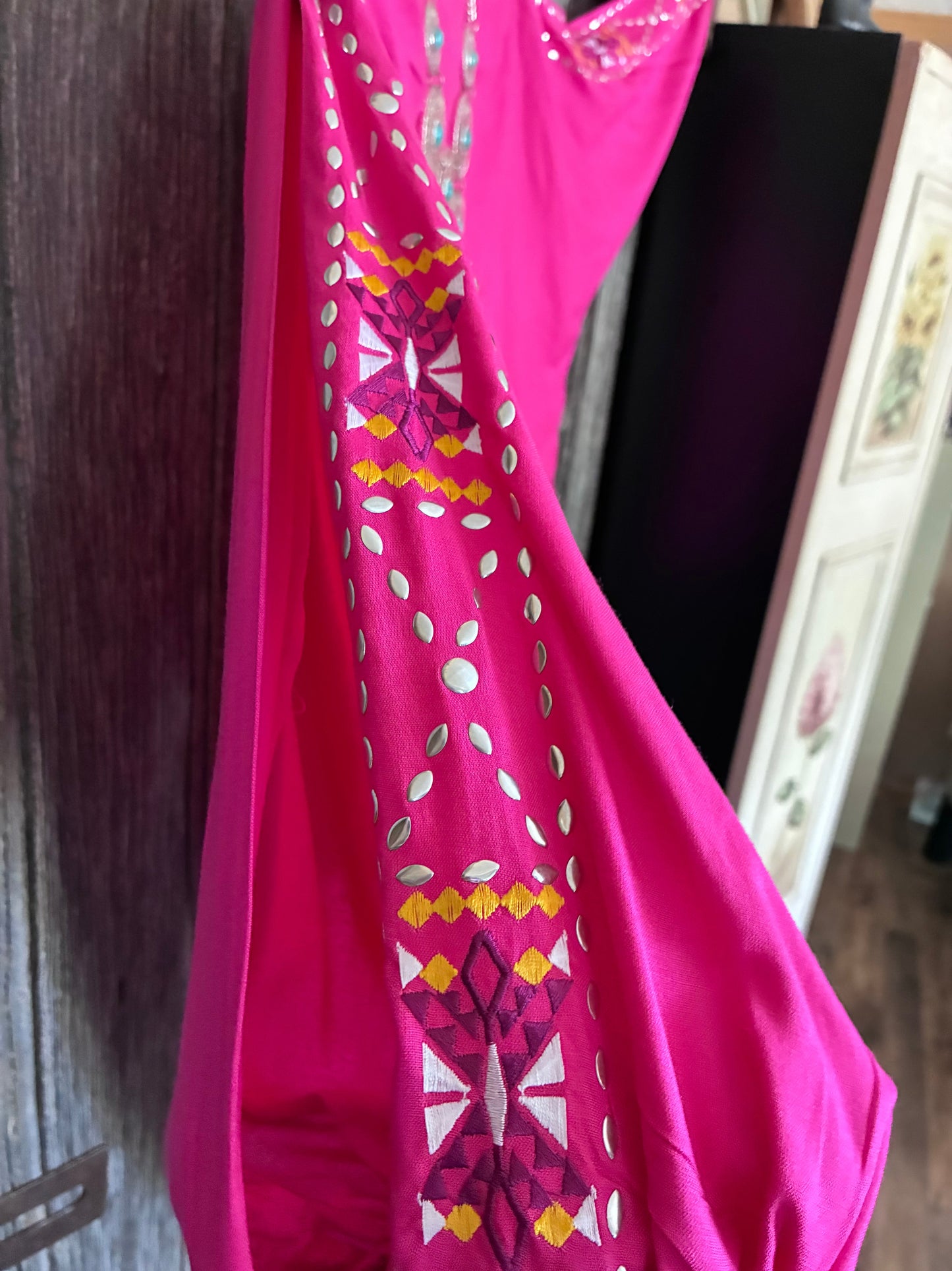Hot Pink Panhandle Slim Boho Top – Embroidered Cutwork Sleeves