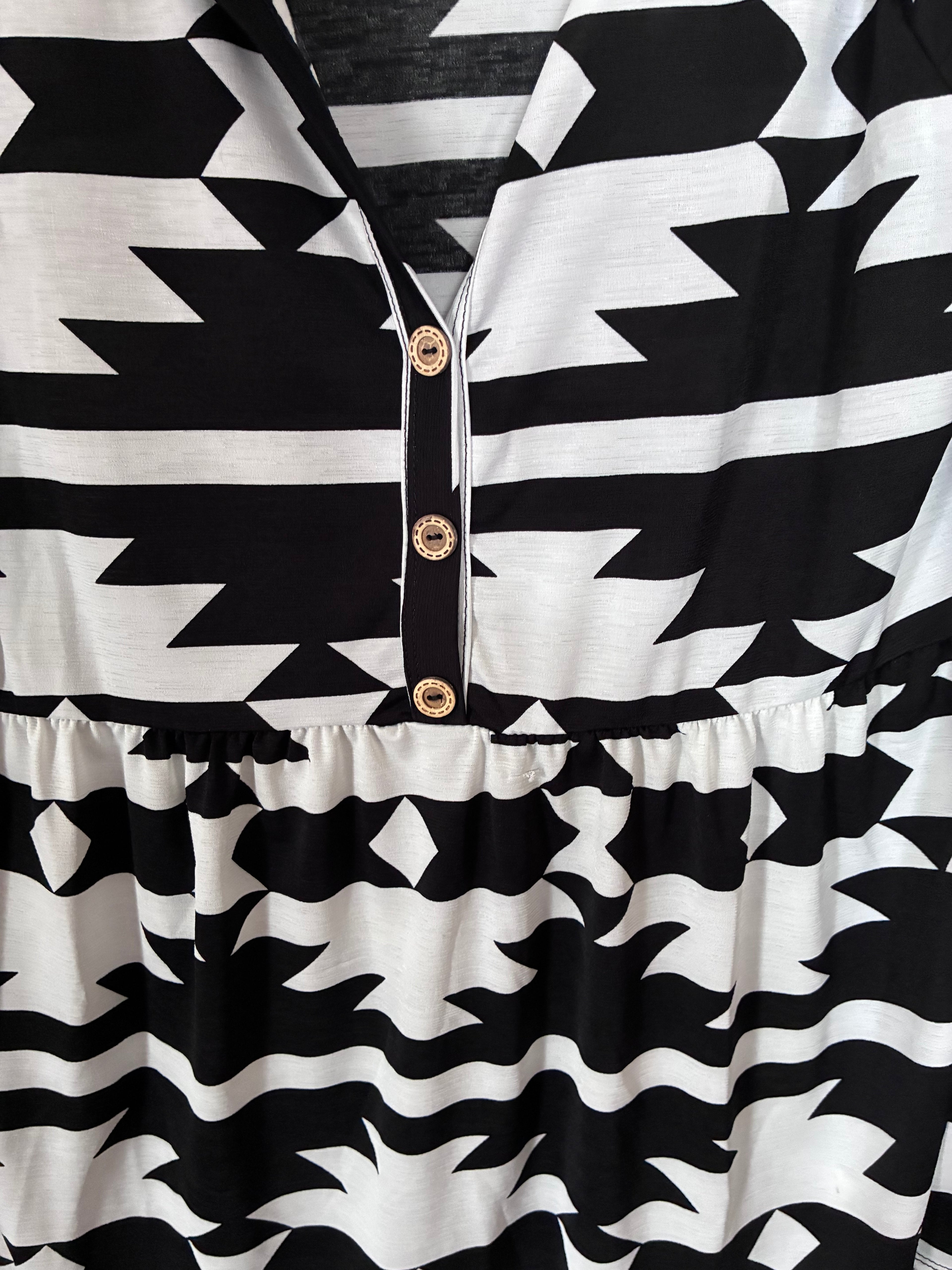 Heimish USA Black & White Aztec Peplum Top
