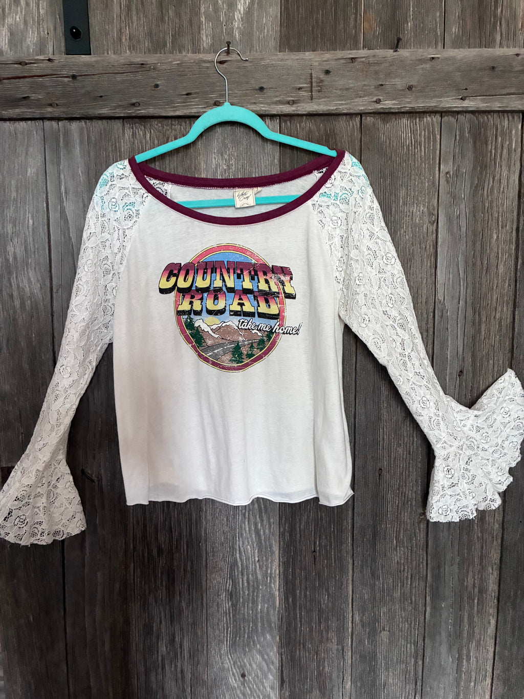 Country Road Lace Sleeve Top by White Crow-Size L