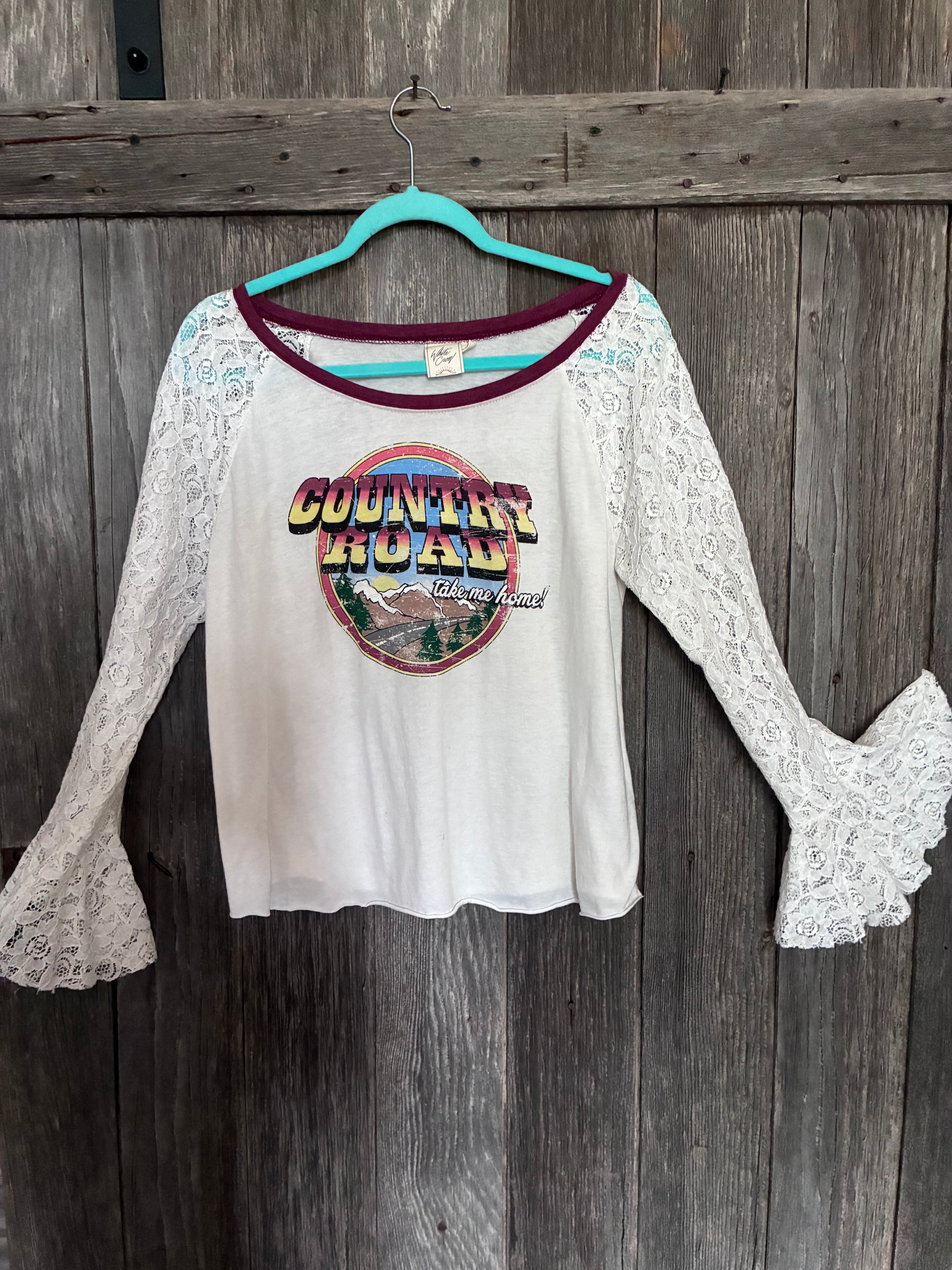 Country Road Lace Sleeve Top by White Crow-Size L