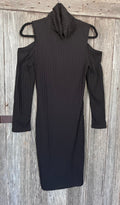 She + Sky Black Cold-Shoulder Turtleneck Midi Dress – Size L