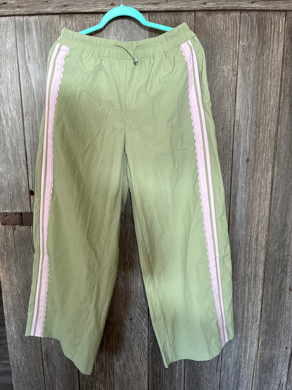 BiBi Sage Green Lace Trim Wide-Leg Pants — Size L