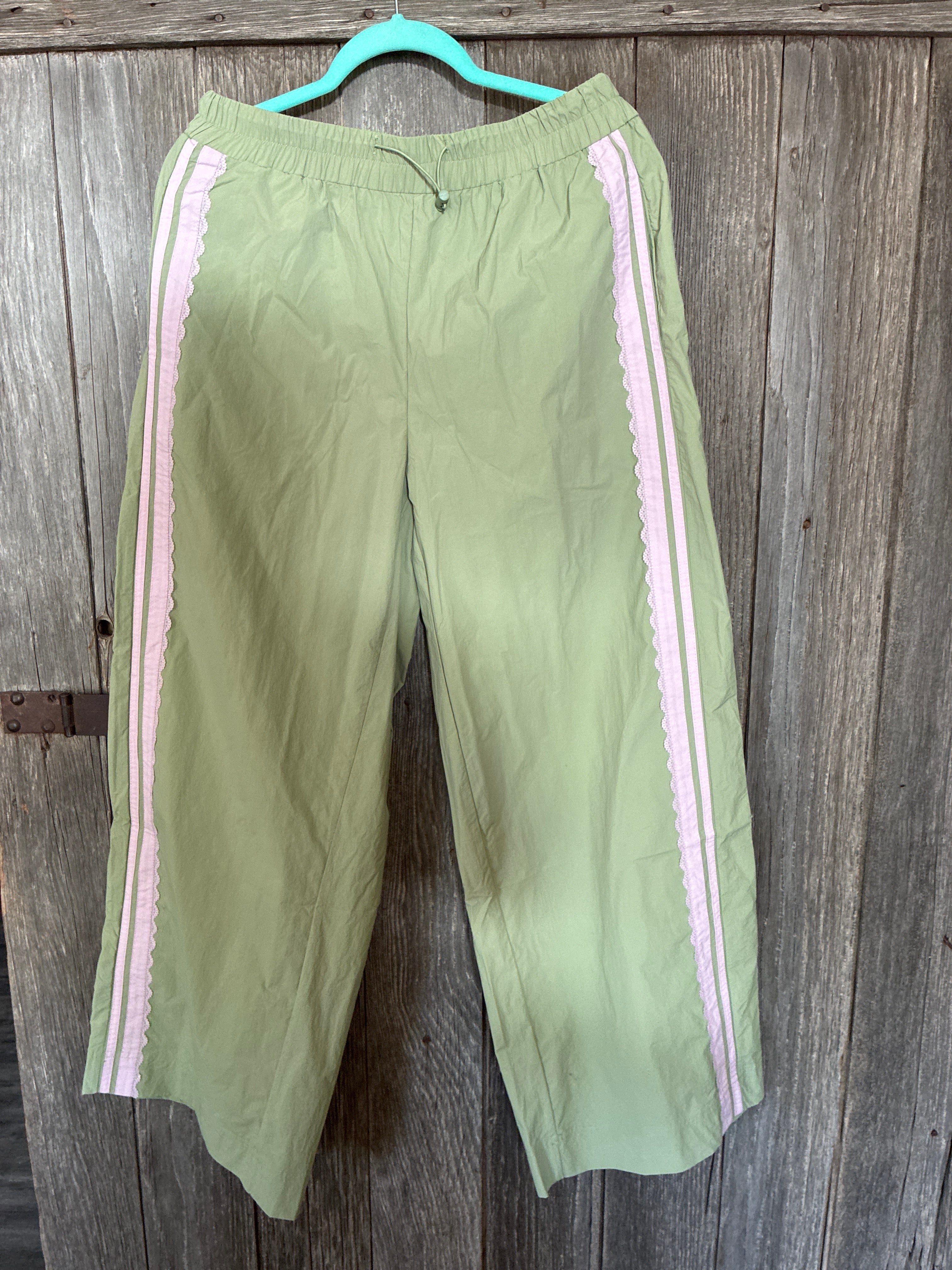 BiBi Sage Green Lace Trim Wide-Leg Pants — Size L