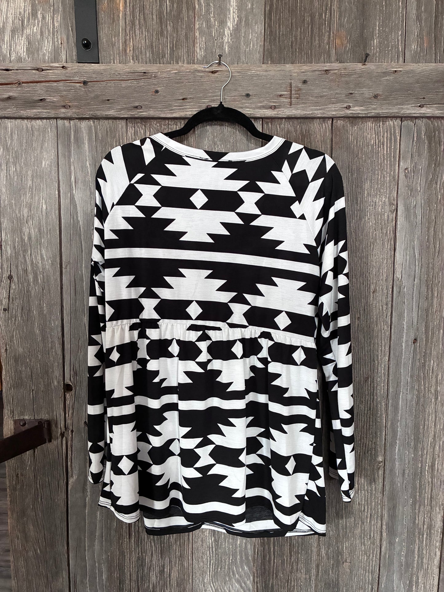 Heimish USA Black & White Aztec Peplum Top