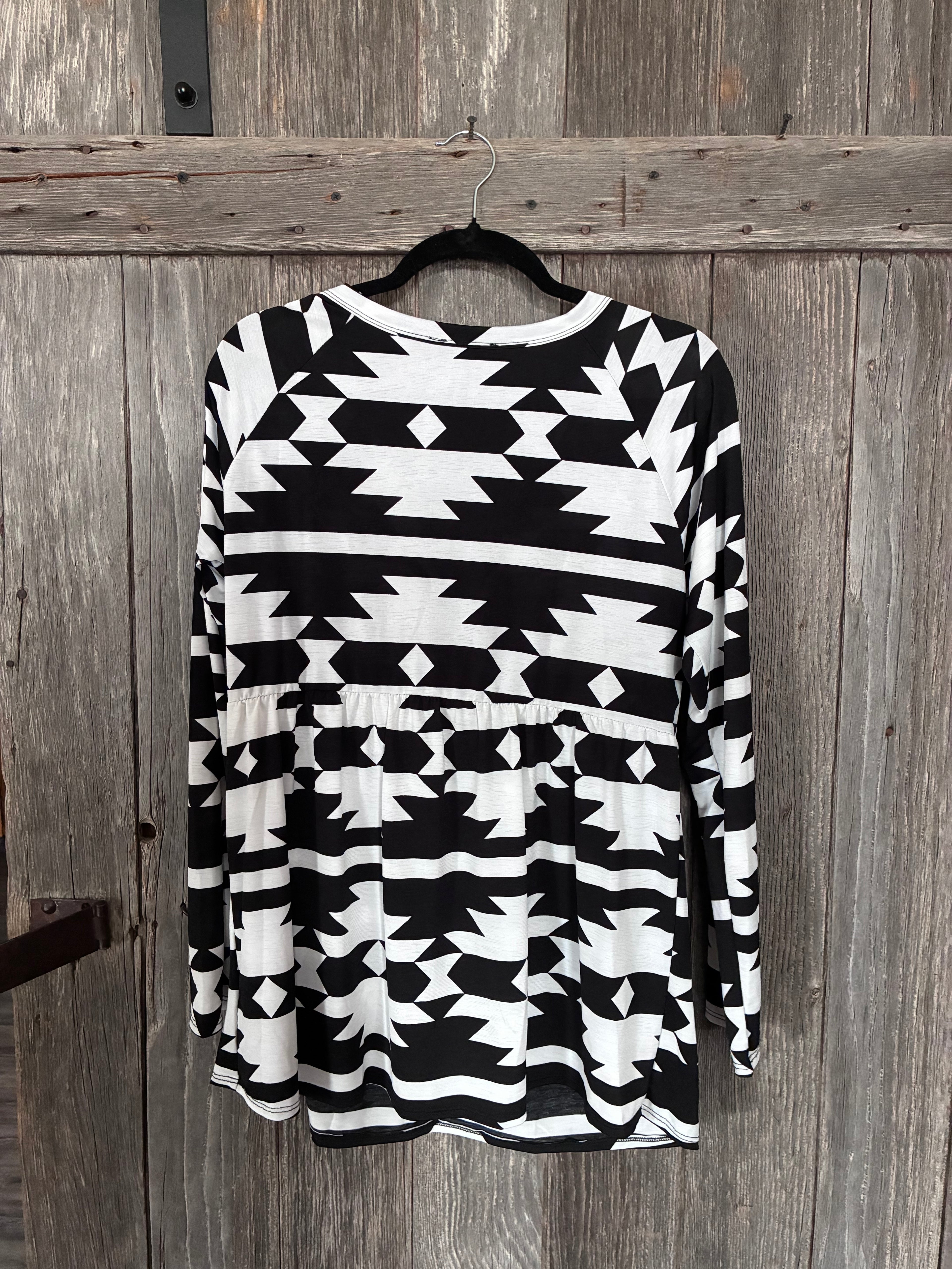 Heimish USA Black & White Aztec Peplum Top