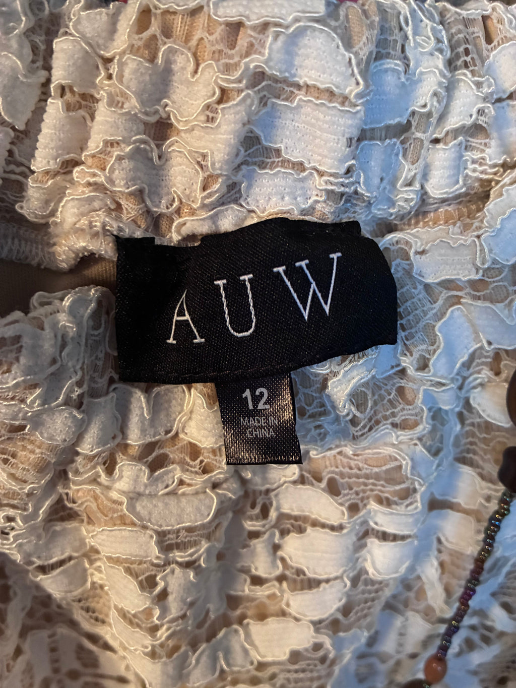 AUW Cream Lace Scallop Hem Shift Dress | Size 12 | Boho Bridal Cottage