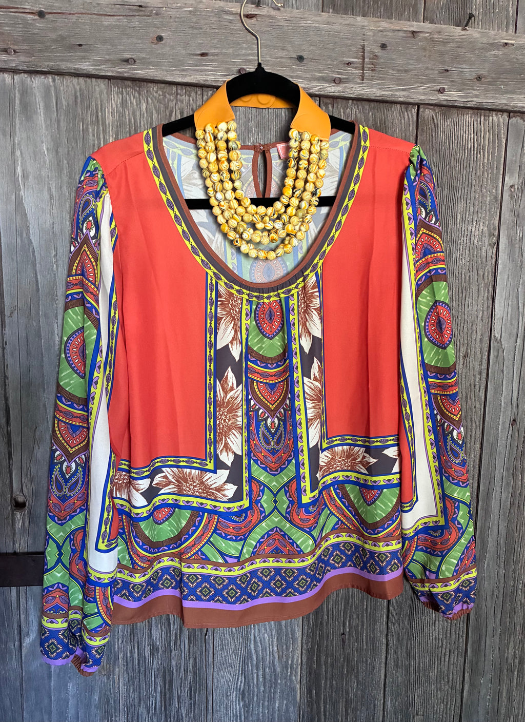 Peachpuff USA Tribal Print Lotus Boho Blouse