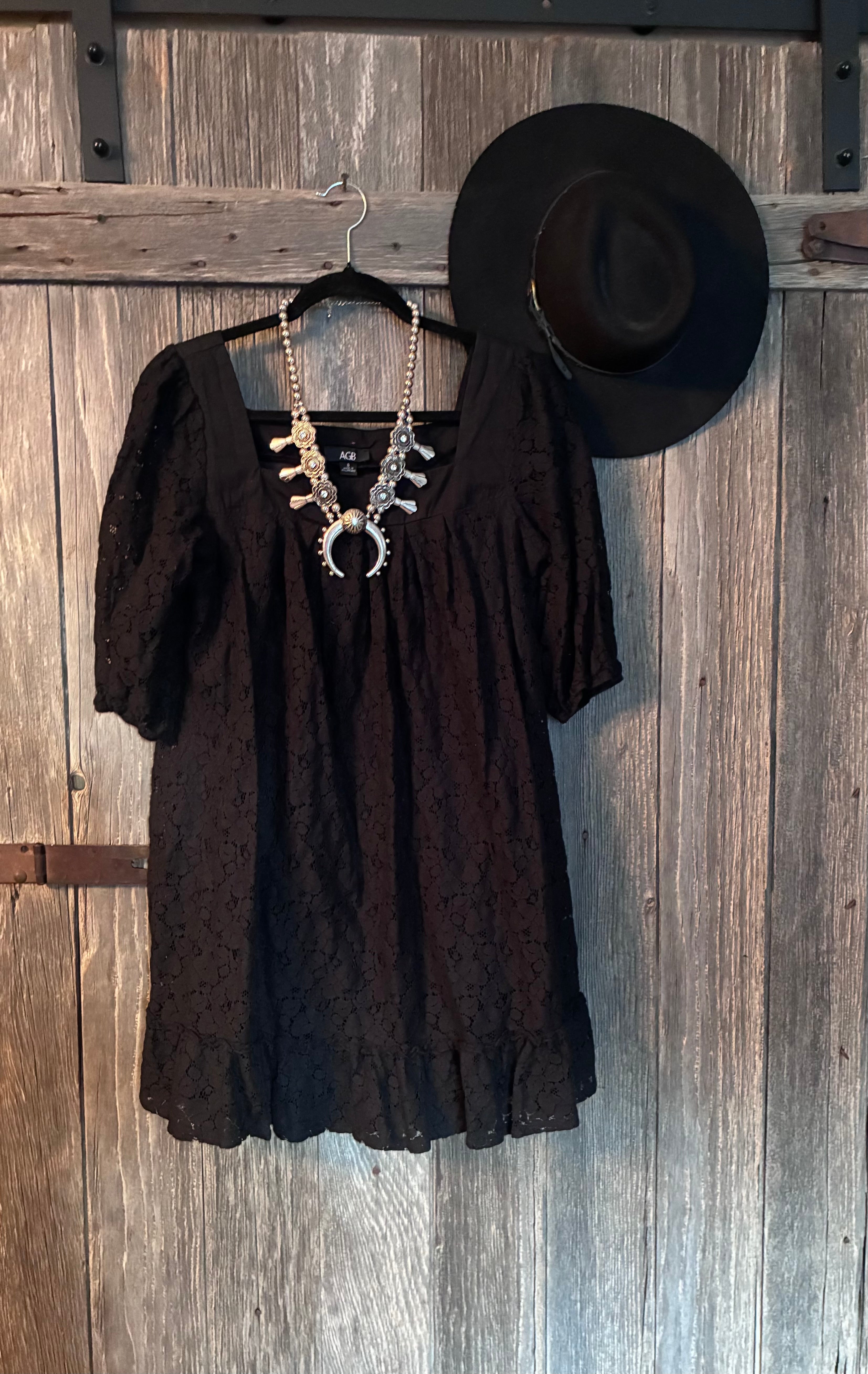 AGB Black Lace Puff Sleeve Mini Dress | Size 8 | Boho Western Date Night