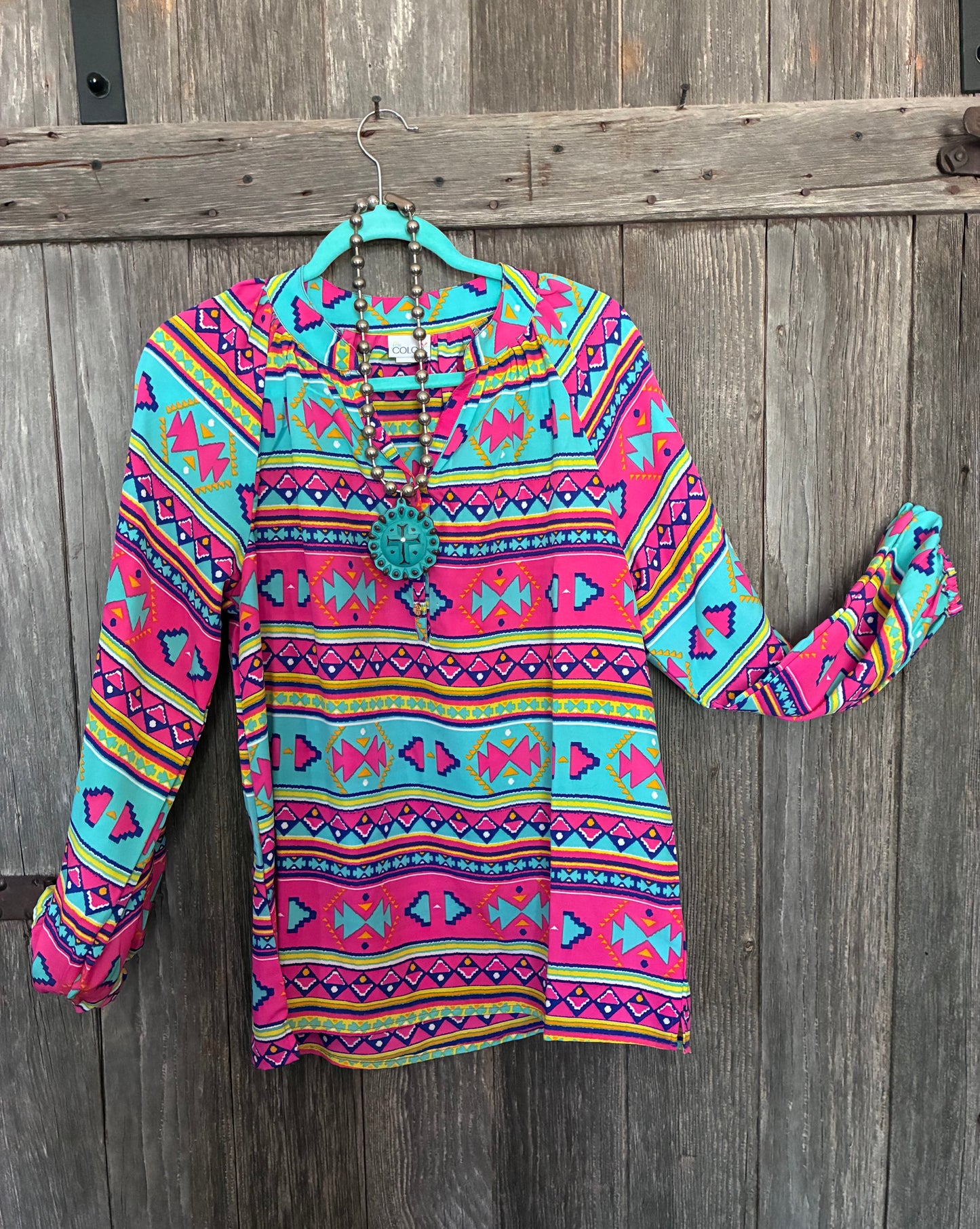All For Color Aztec Boho Long Sleeve Top