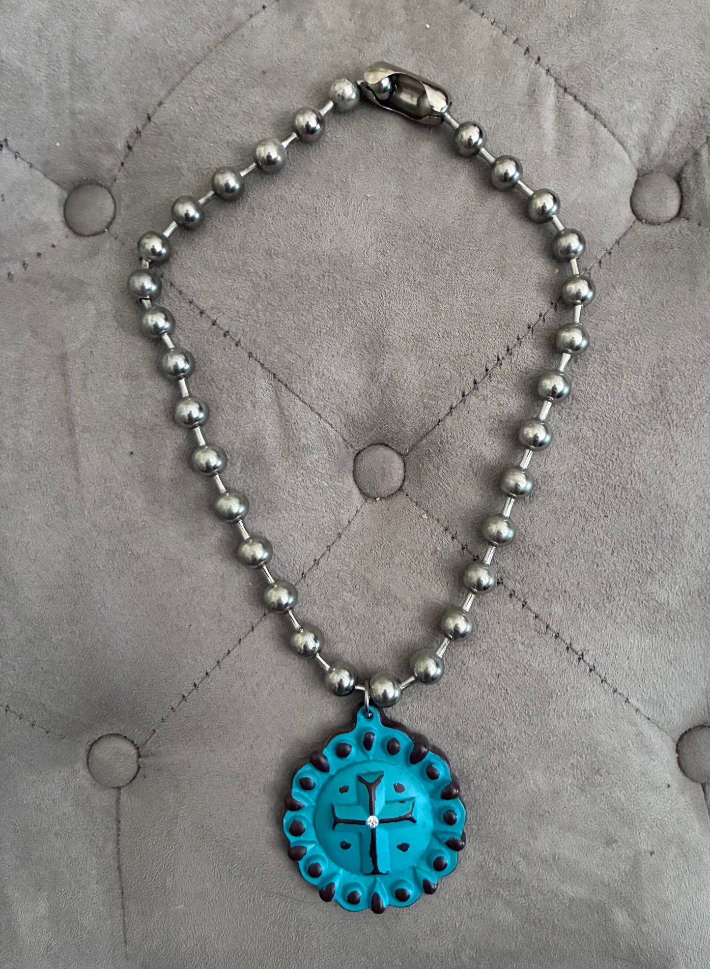 Silver Ball Chain Turquoise Concho Pendant Necklace