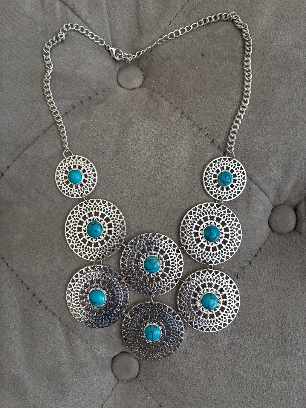 Silver Filigree & Turquoise-Style Bib Statement Necklace