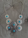 Silver Filigree & Turquoise-Style Bib Statement Necklace