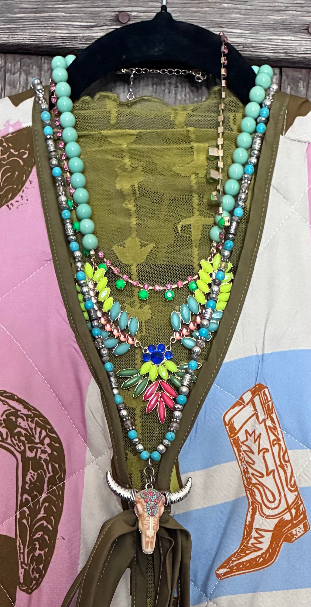 Neon Boho & Skull Necklace Set
