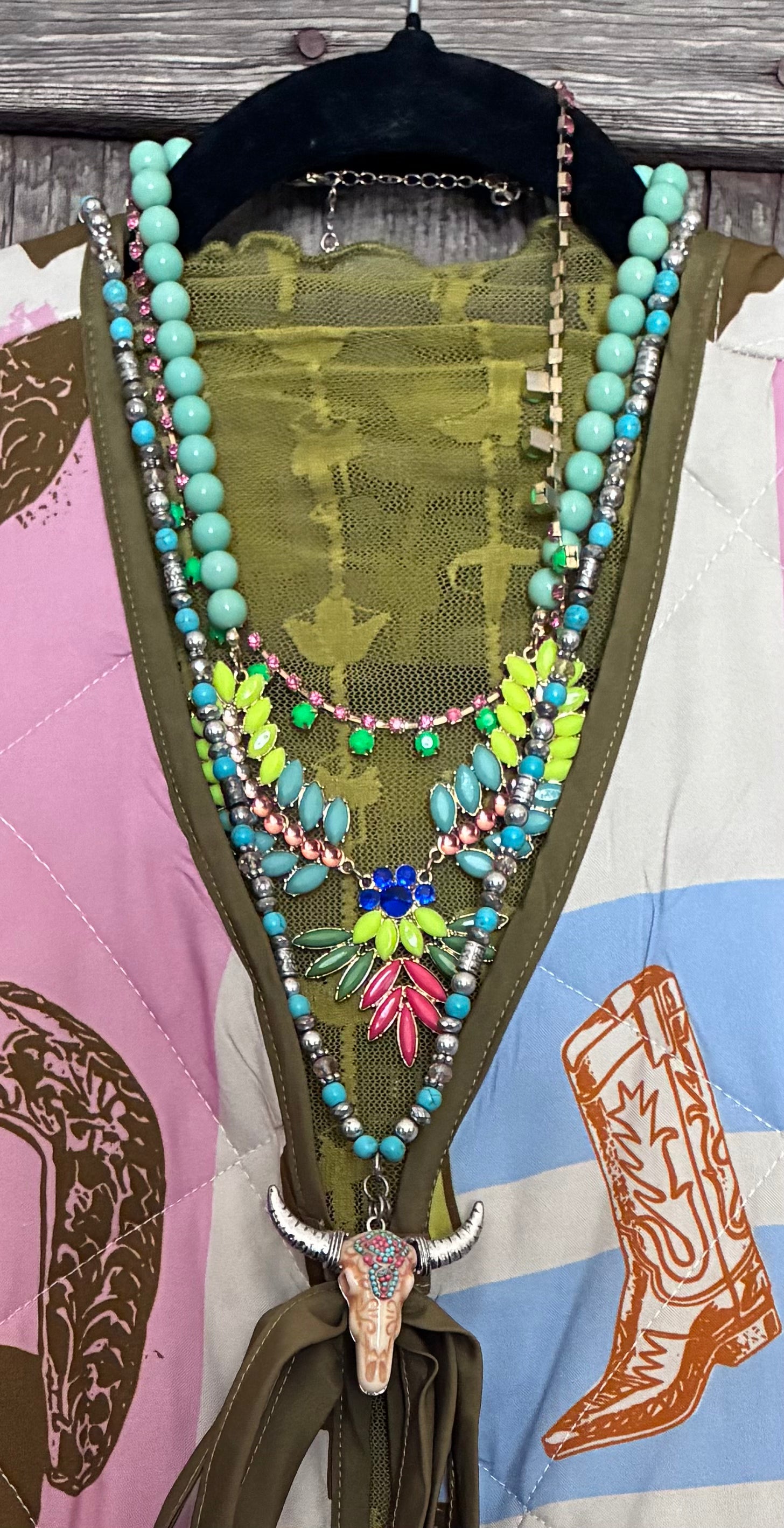 Neon Boho & Skull Necklace Set