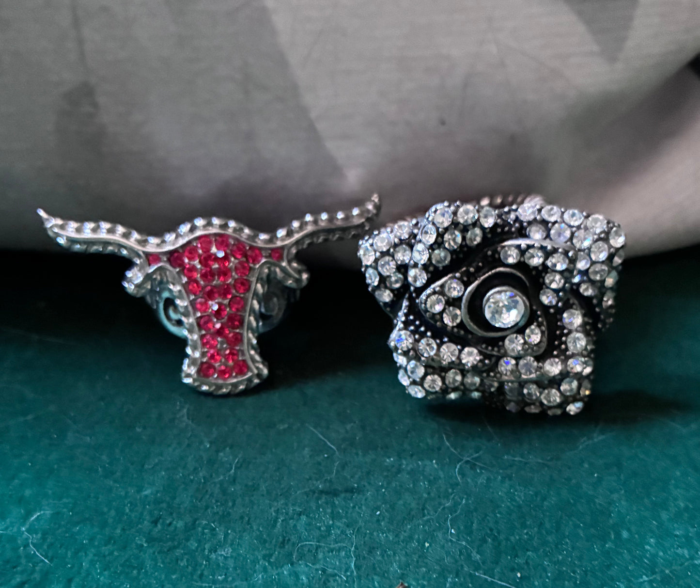 Red Rhinestone Longhorn Adjustable Ring
