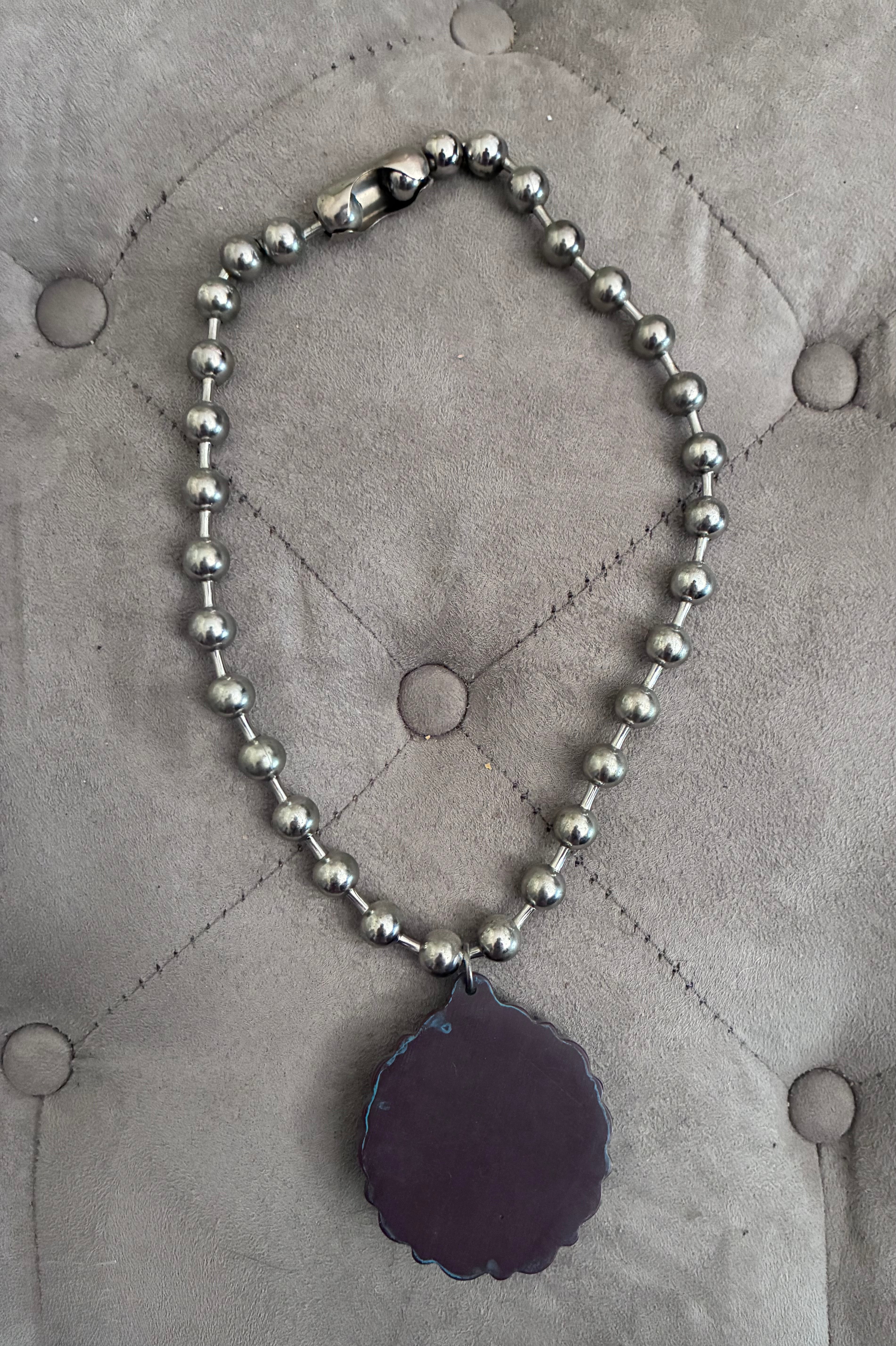 Silver Ball Chain Turquoise Concho Pendant Necklace