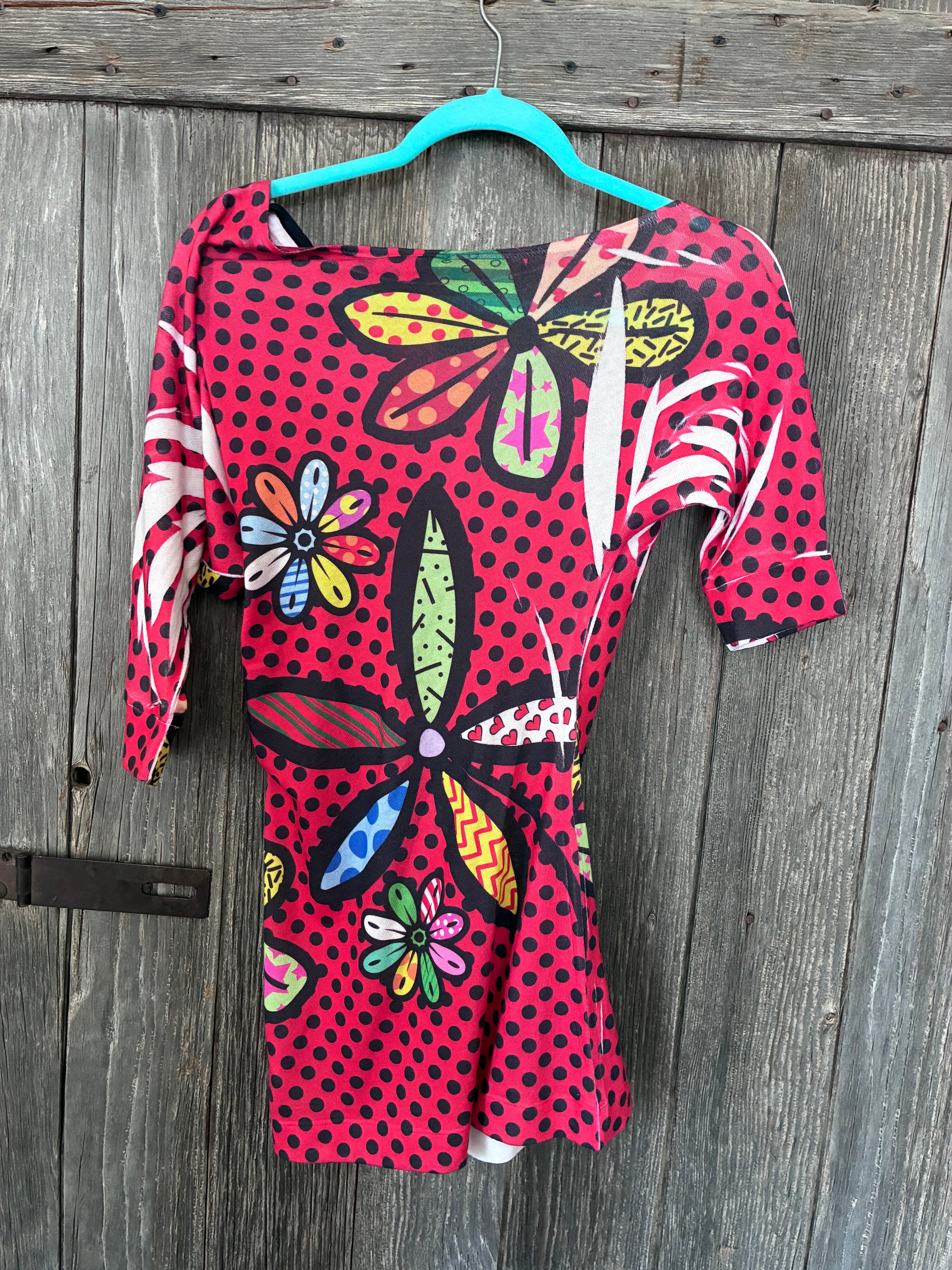 Crimson Ivy Rhinestone Butterfly Polka Dot Top — Size M