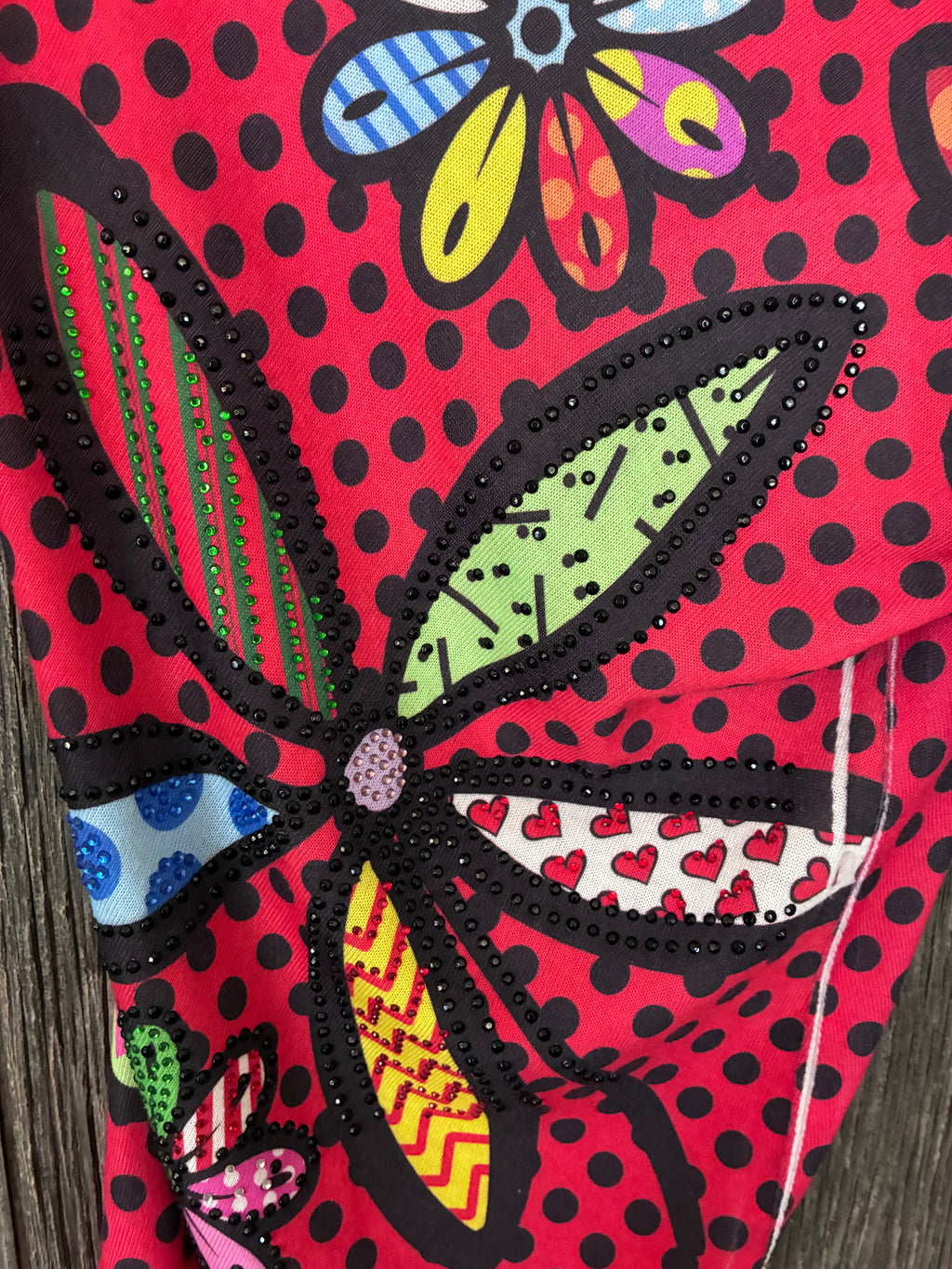 Crimson Ivy Rhinestone Butterfly Polka Dot Top — Size M
