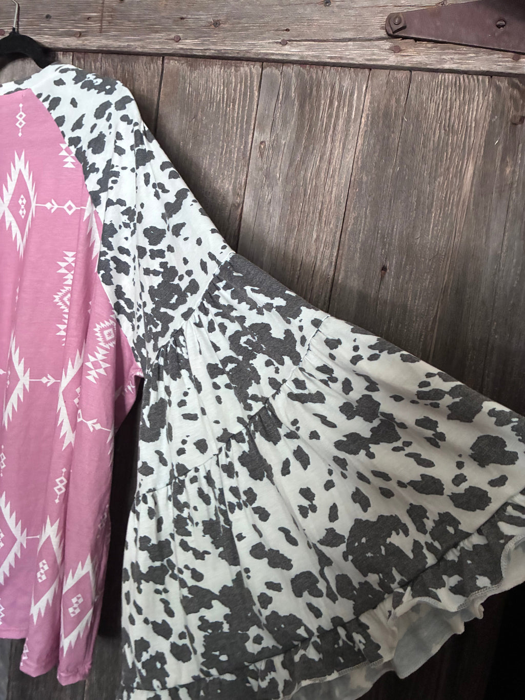 Pink Cadillac Aztec & Cow Print Bell Sleeve Top-Size 3XL