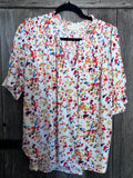 Melloday Watercolor Confetti Smocked Blouse-Size XL