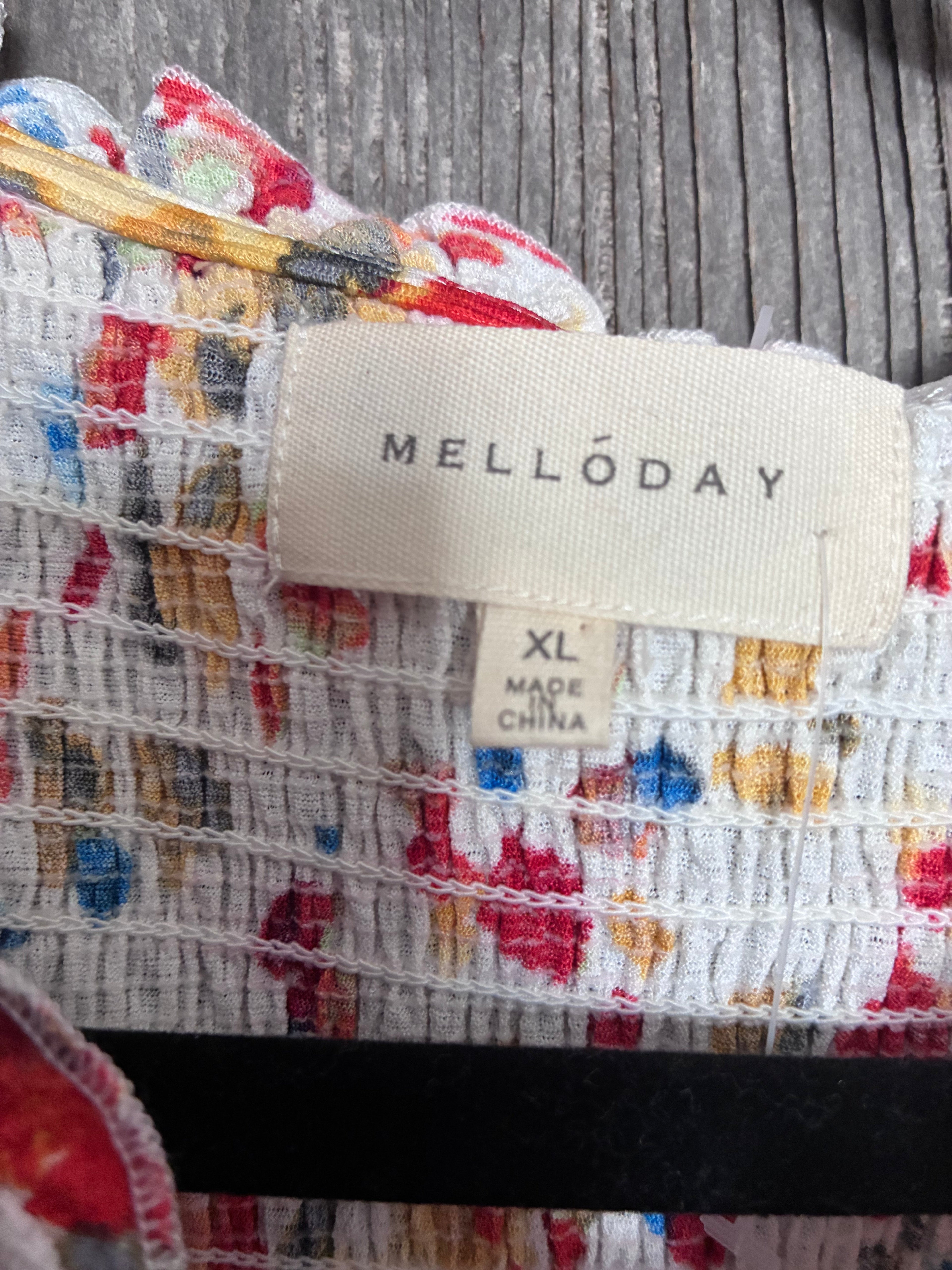 Melloday Watercolor Confetti Smocked Blouse-Size XL