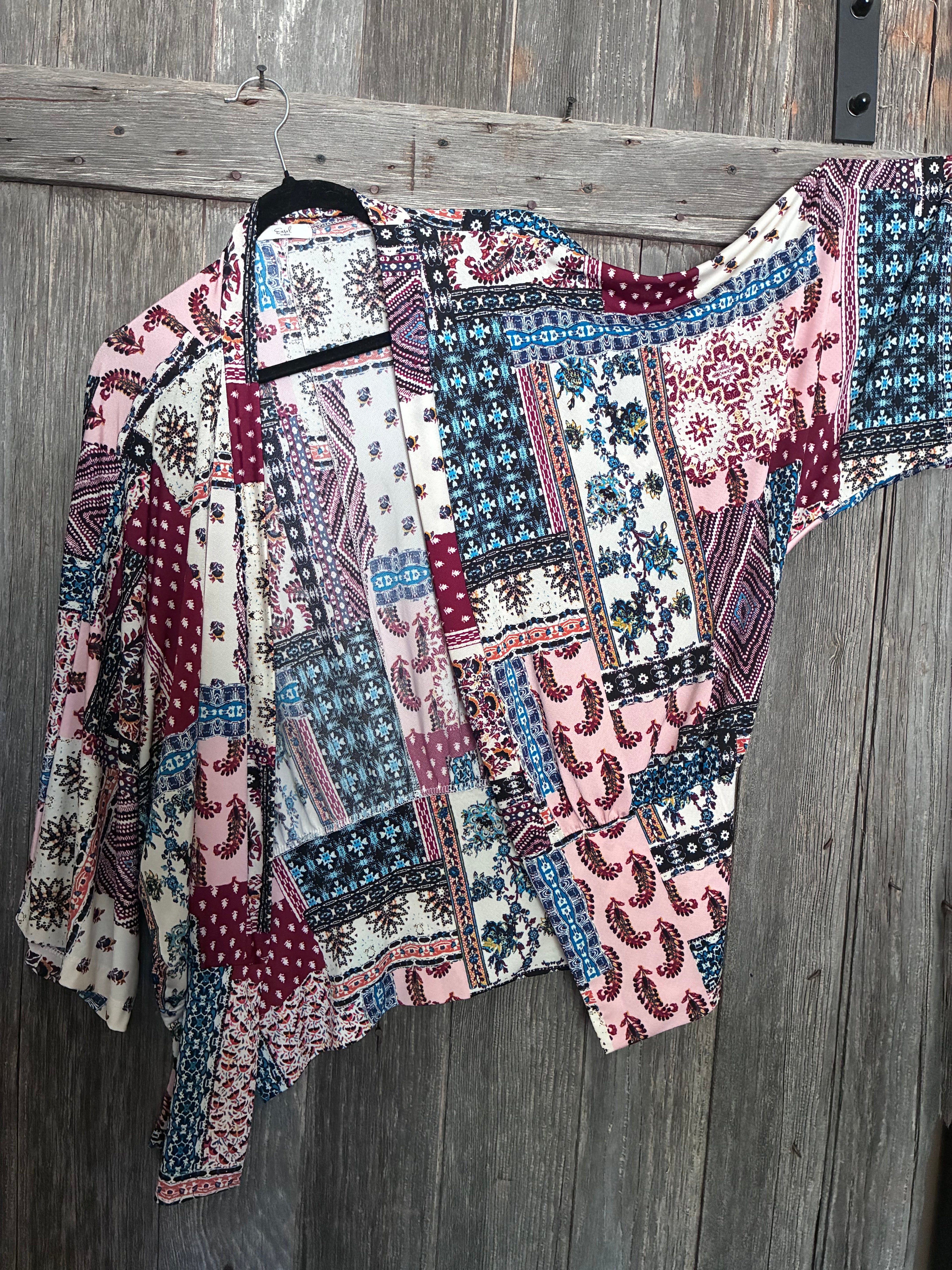 Easel Los Angeles Boho Patchwork Kimono Cardigan L