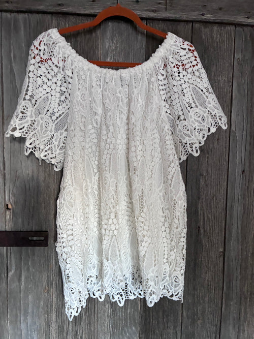 Aviva White Crochet Lace Off-Shoulder Blouse