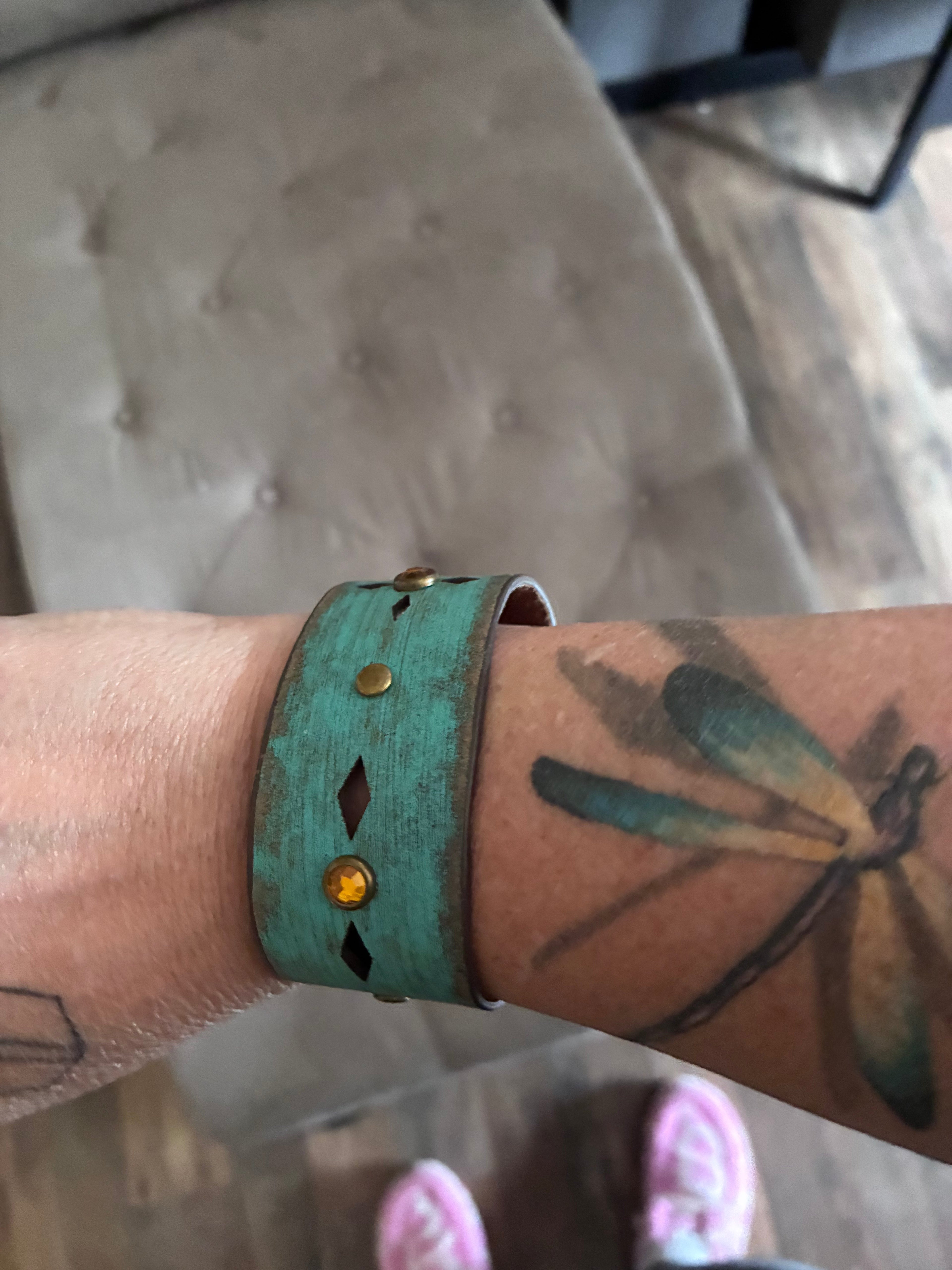 Turquoise Leather Cuff Braceleti