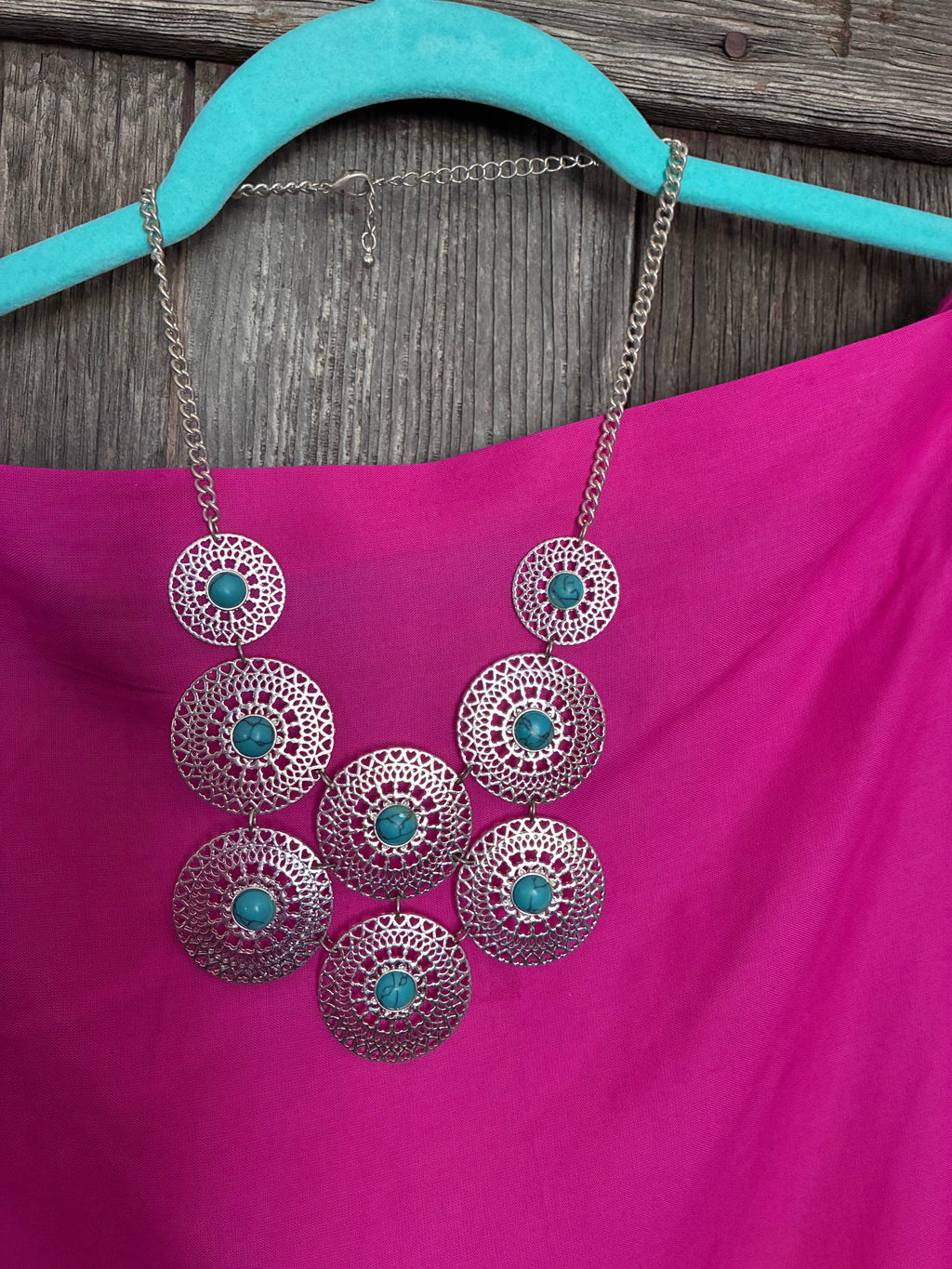 Silver Filigree & Turquoise-Style Bib Statement Necklace