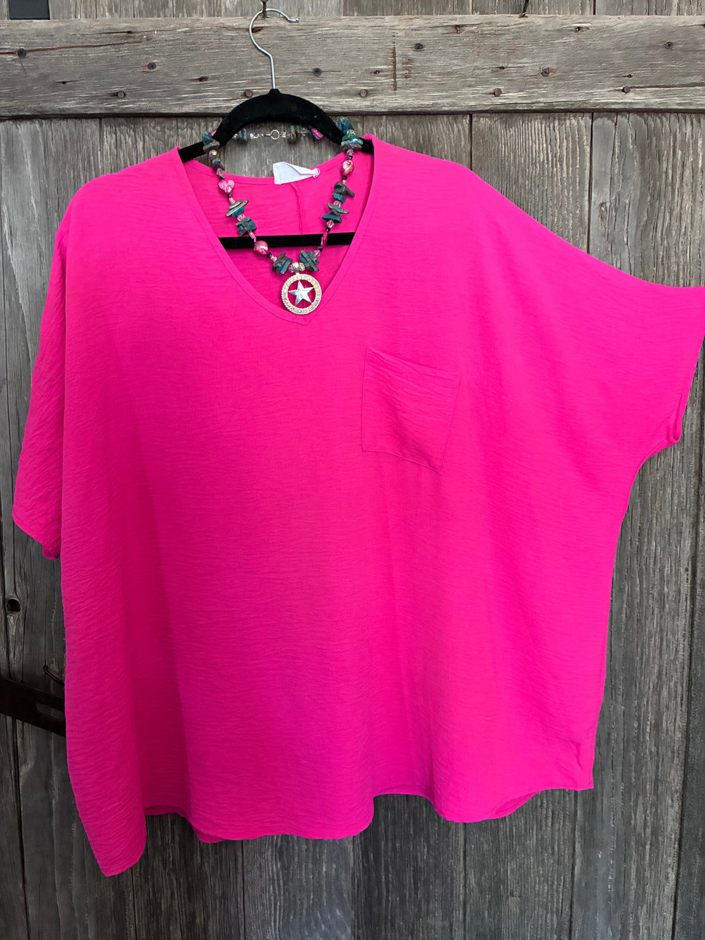 Hot Pink Rolling Ranch Boxy V-Neck Top
