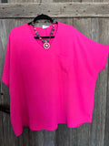 Hot Pink Rolling Ranch Boxy V-Neck Top