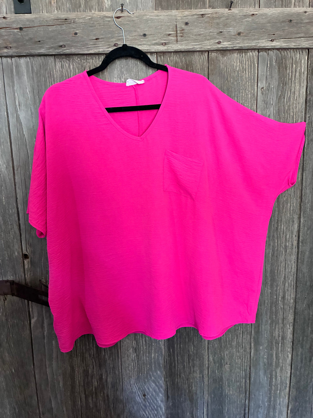 Hot Pink Rolling Ranch Boxy V-Neck Top