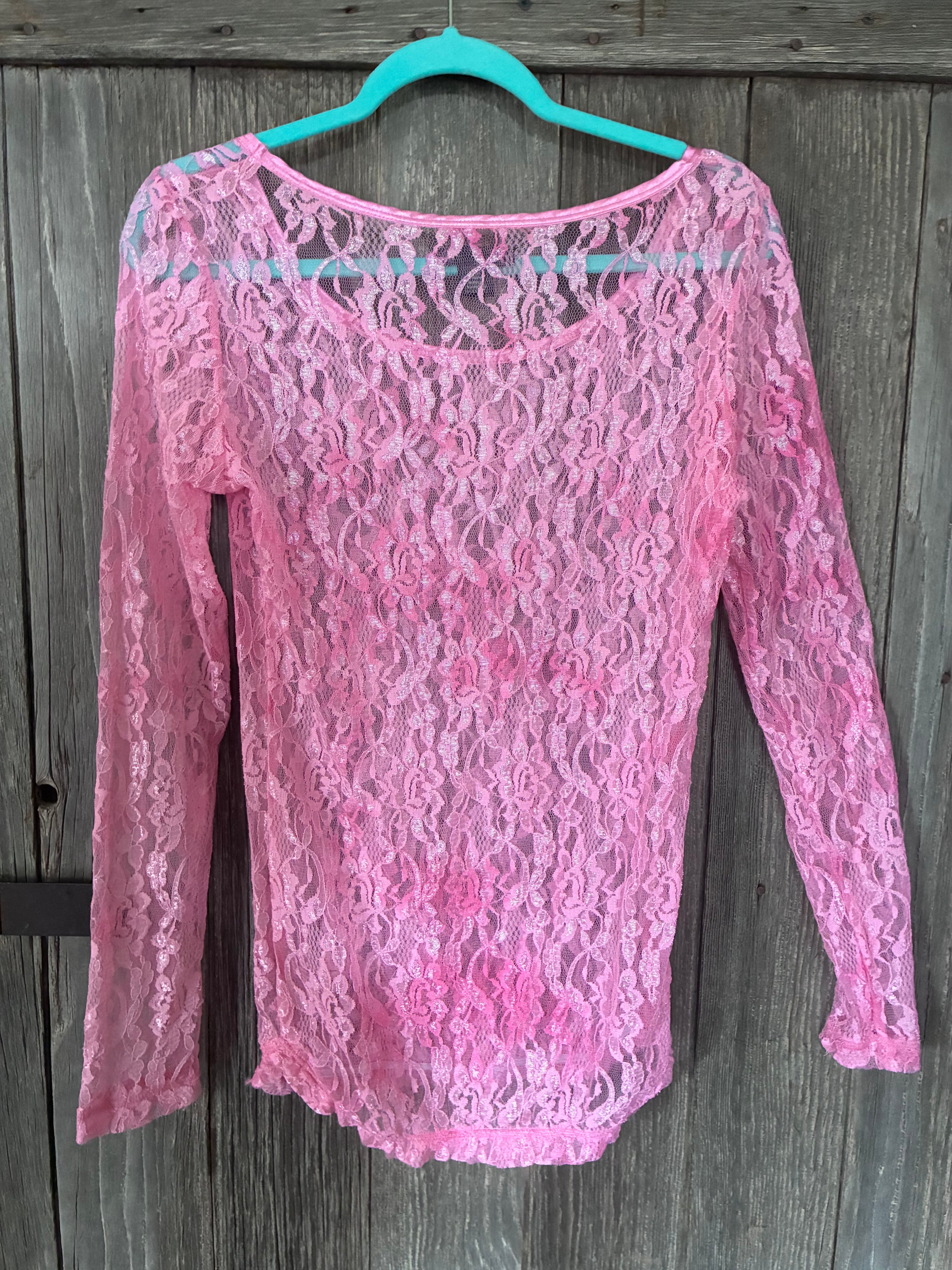 Rock 47 Pink Lace Long Sleeve Top – Size L