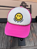 C.C. Hot Pink Trucker Hat – Take It Easy Smiley w/ Detachable Hat Chain