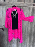 Magna Rose Print Kimono Cardigan – Hot Pink (10/12)