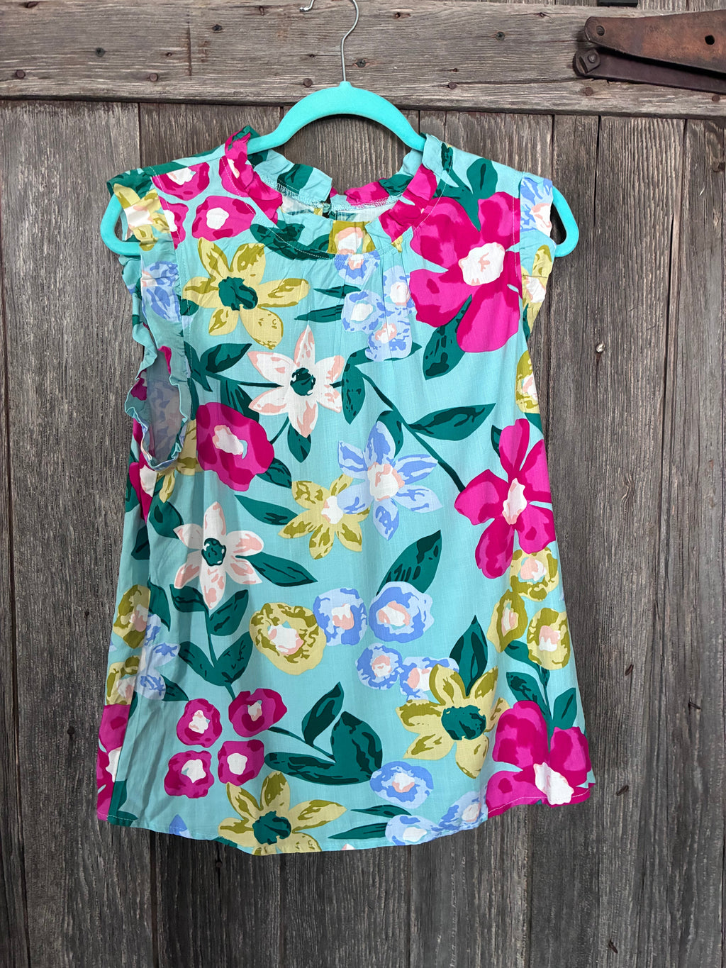 Aqua Floral Blouse – Size L